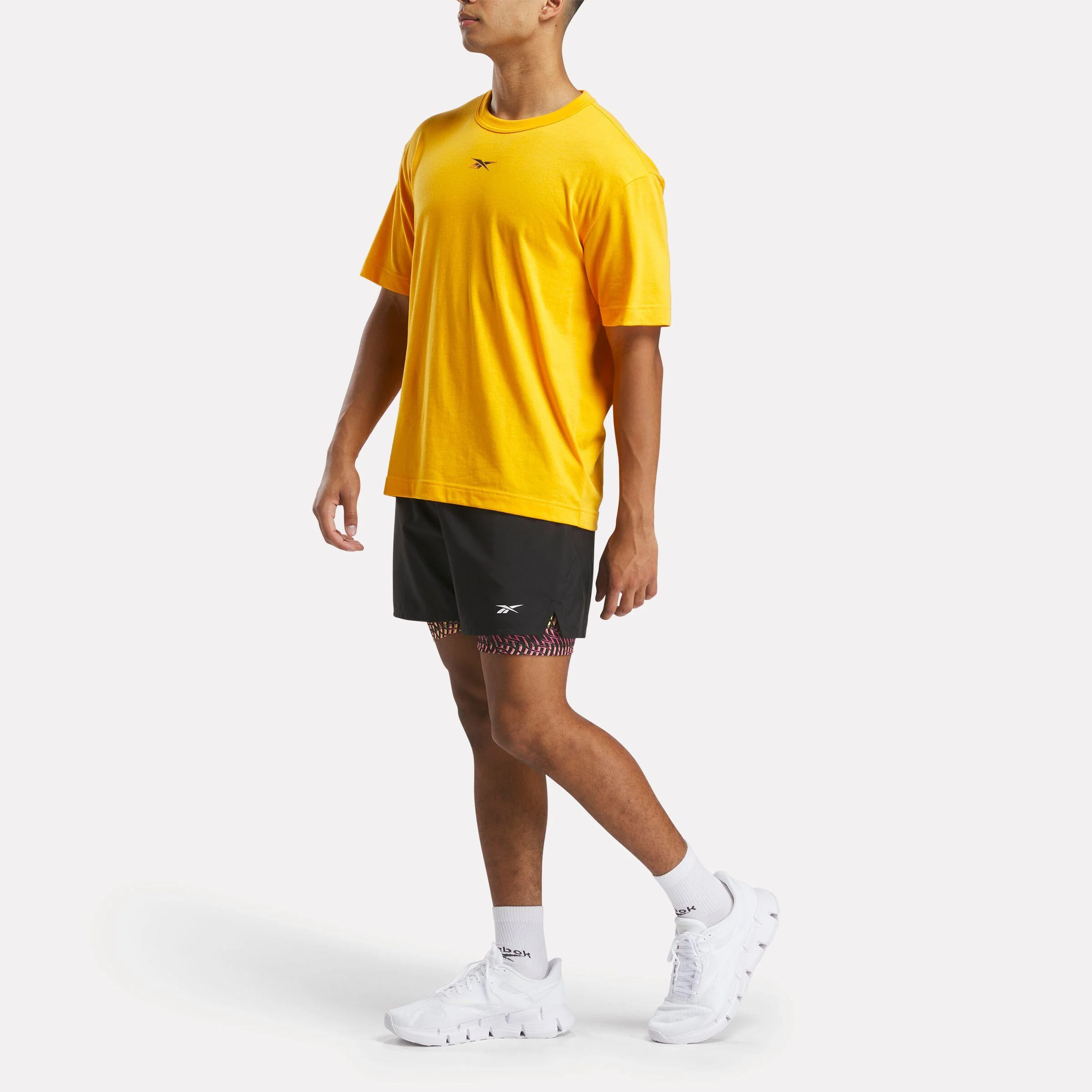 Reebok Apparel Men Athlete Hype Two-In-One Shorts 5" BLACK/ELECTRIC YELLOW - Image 2