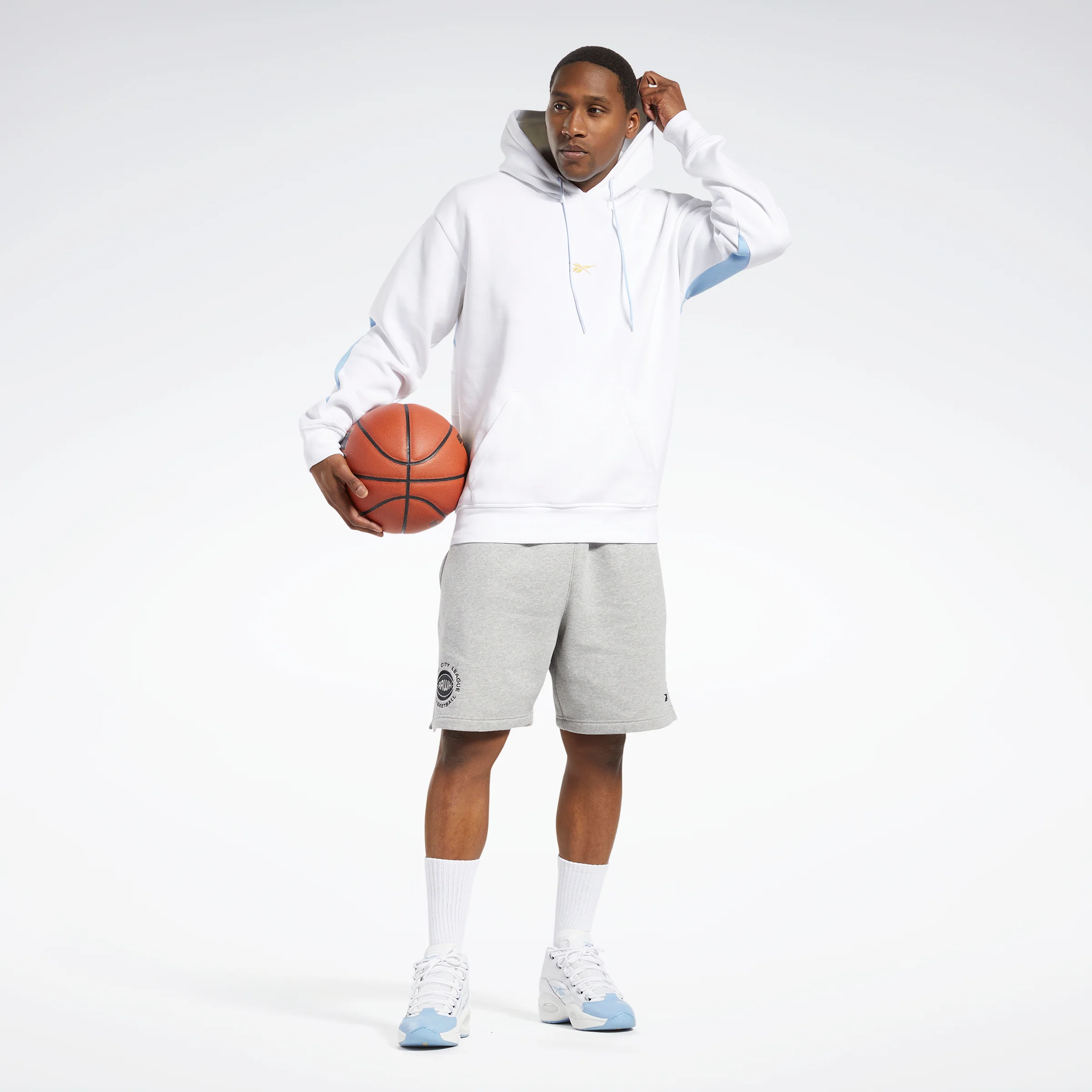 Reebok Apparel Men Basketball Back Vector Fleece Hoodie White - Image 2