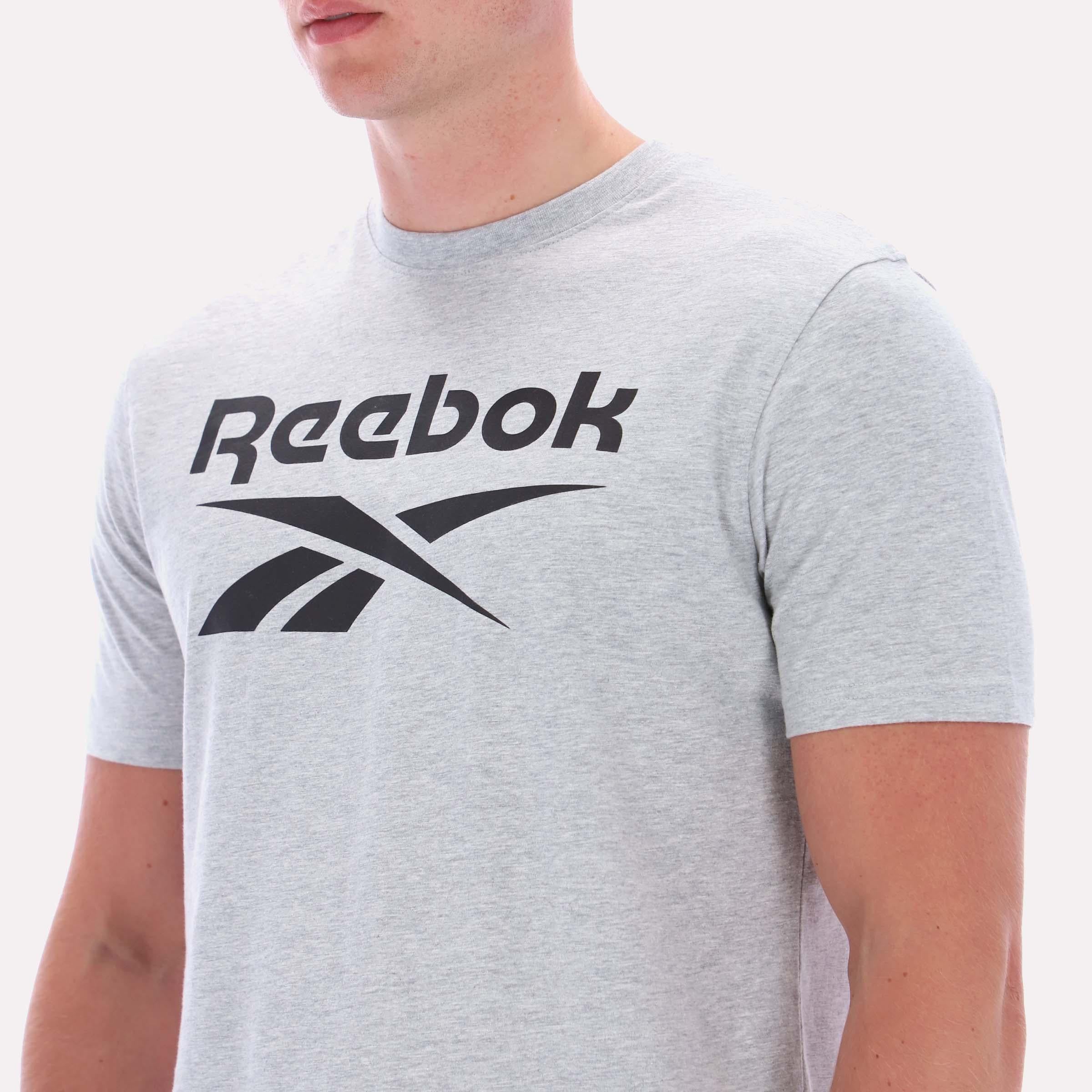 Reebok Apparel Men Big Logo Crewneck Short Sleeve Tee LIGHT GREY MARL - Image 3