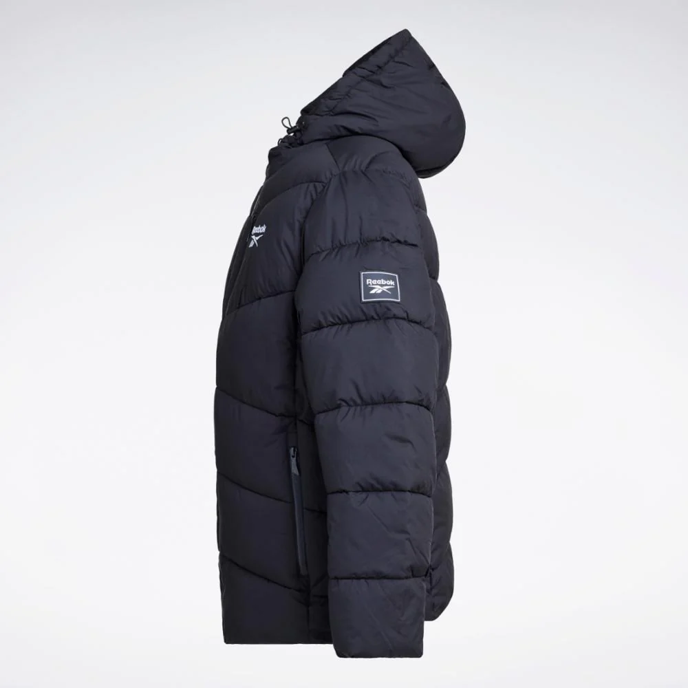 Reebok Apparel Men Classic Hooded Puffer Jacket BLACK - Image 3