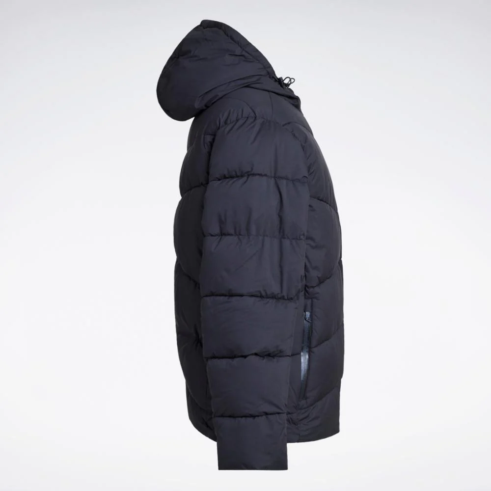 Reebok Apparel Men Classic Hooded Puffer Jacket BLACK - Image 4