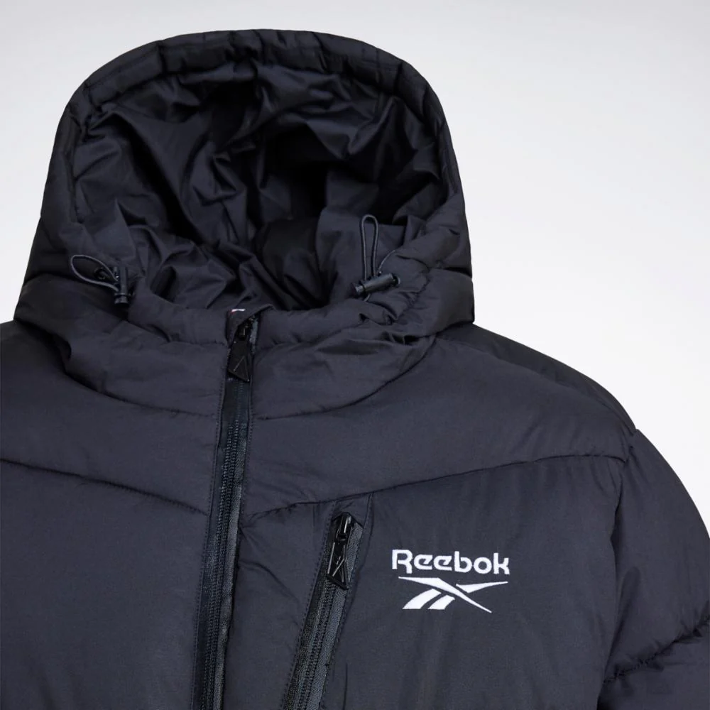 Reebok Apparel Men Classic Hooded Puffer Jacket BLACK - Image 5