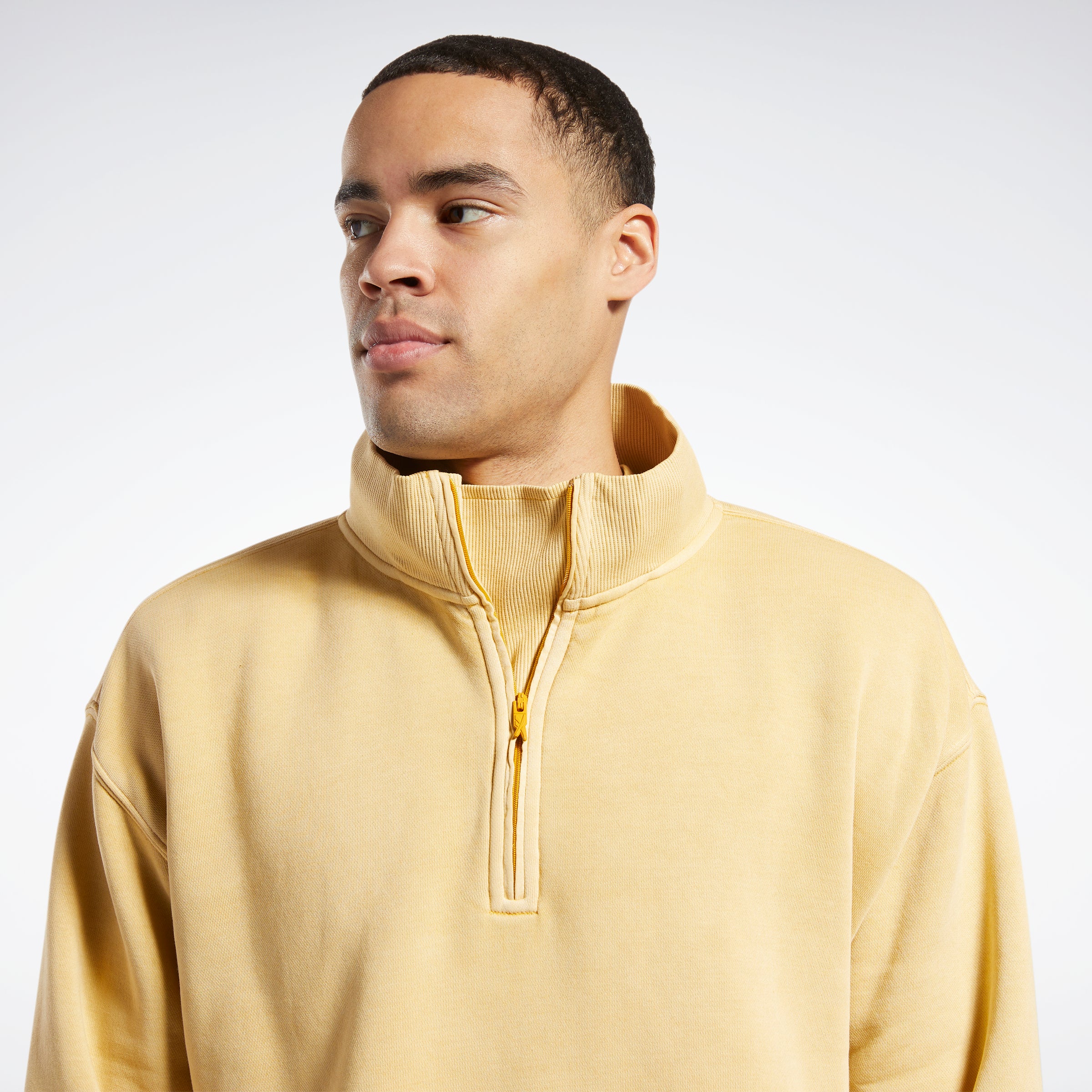 Reebok Apparel Men Classics Natural Dye Quarter-Zip Sweatshirt Bright Ochre - Image 6
