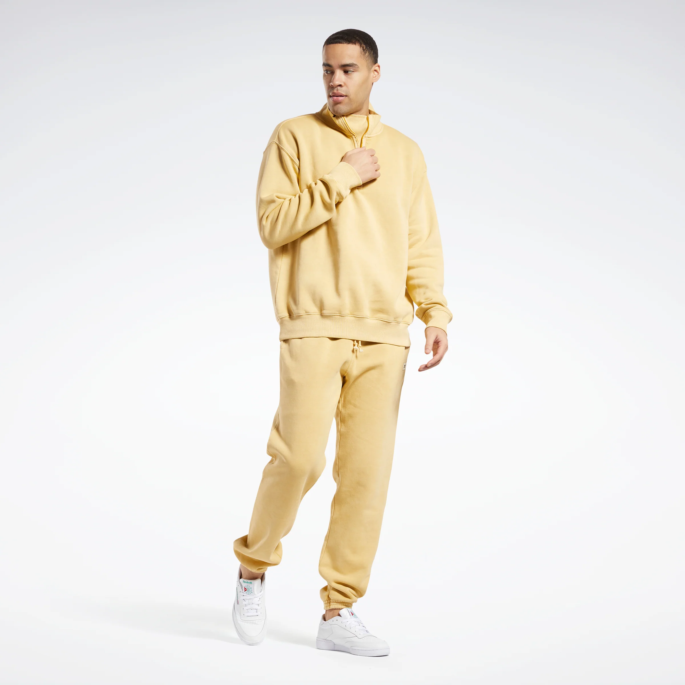 Reebok Apparel Men Classics Natural Dye Quarter-Zip Sweatshirt Bright Ochre - Image 7