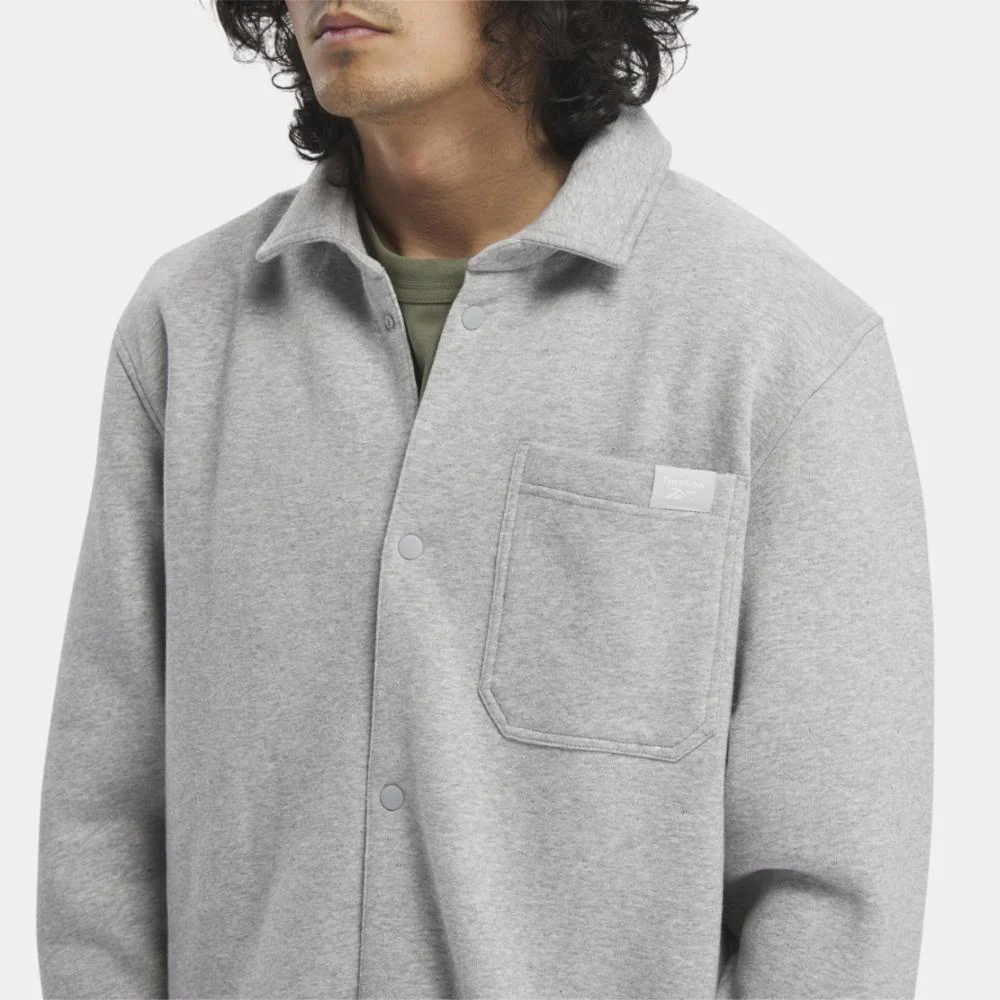 Reebok Apparel Men Classics Wardrobe Essentials Fleece Overshirt MEDIUM GREY HEATHER - Image 4