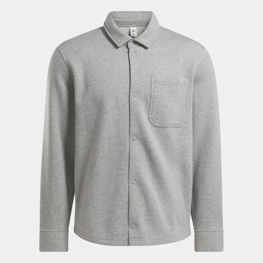 Reebok Apparel Men Classics Wardrobe Essentials Fleece Overshirt MEDIUM GREY HEATHER - Image 6