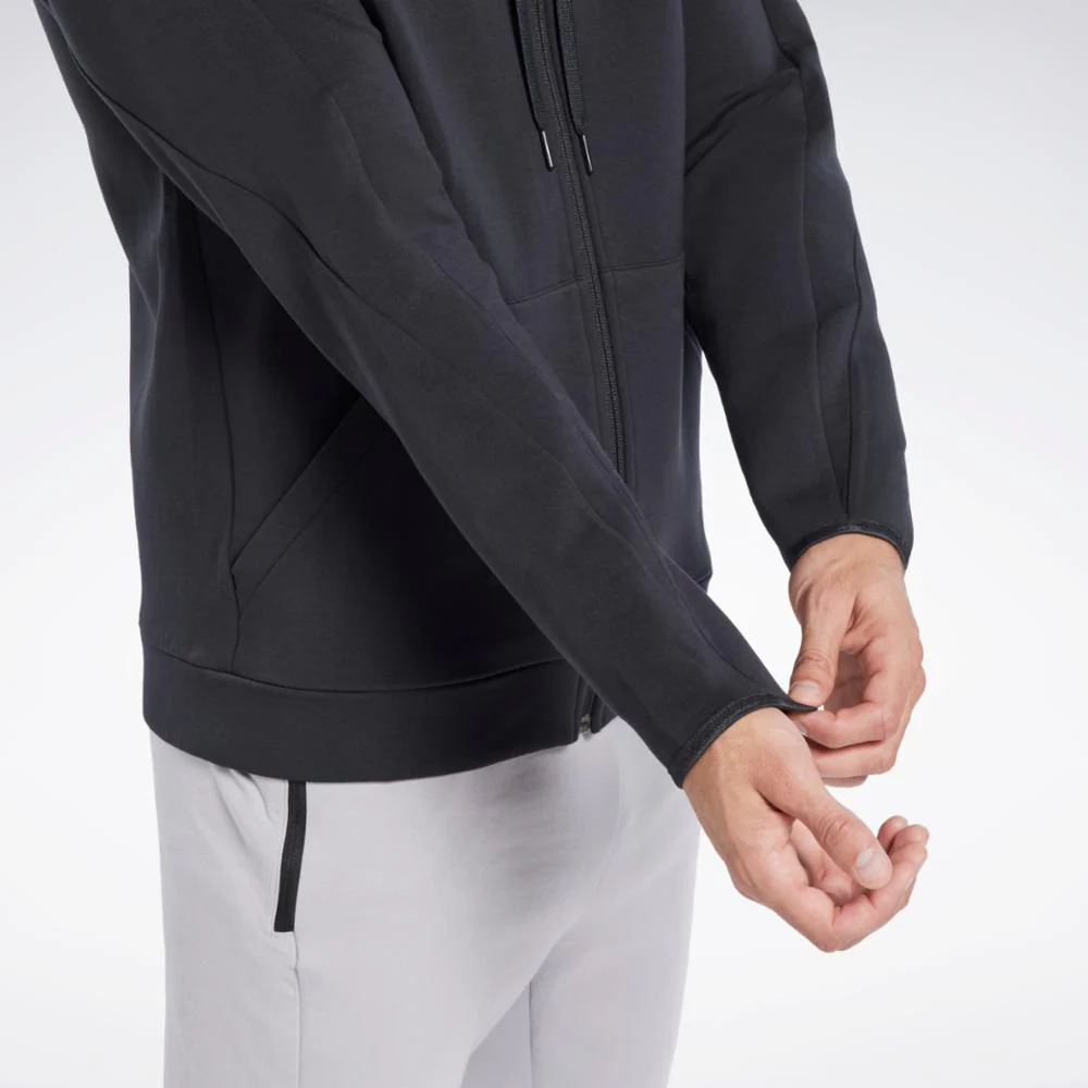 Reebok Apparel Men DreamBlend Zip-Up Hooded Jacket BLACK - Image 3