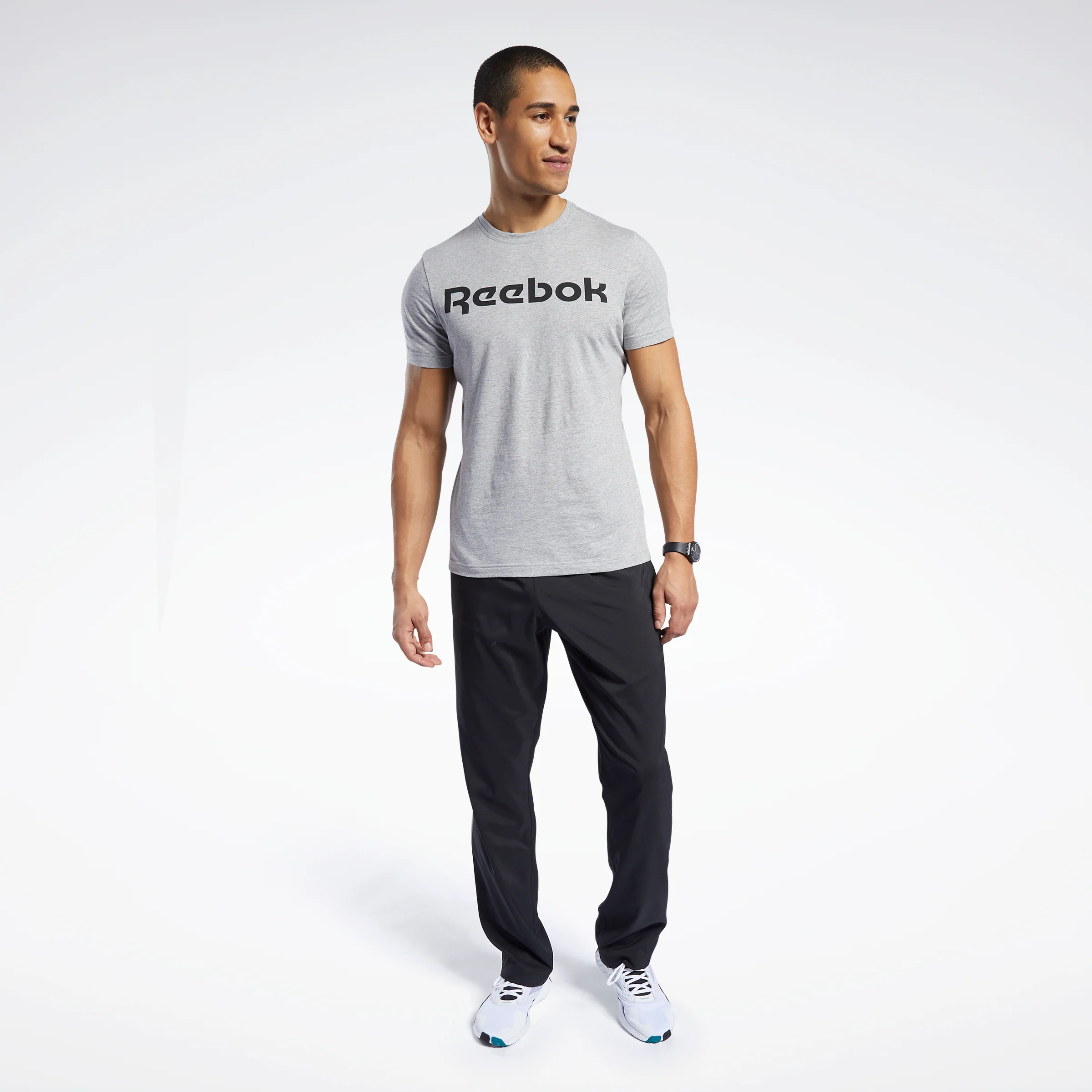 Reebok Apparel Men Graphic Series Linear Logo Tee Mgreyh - Image 2