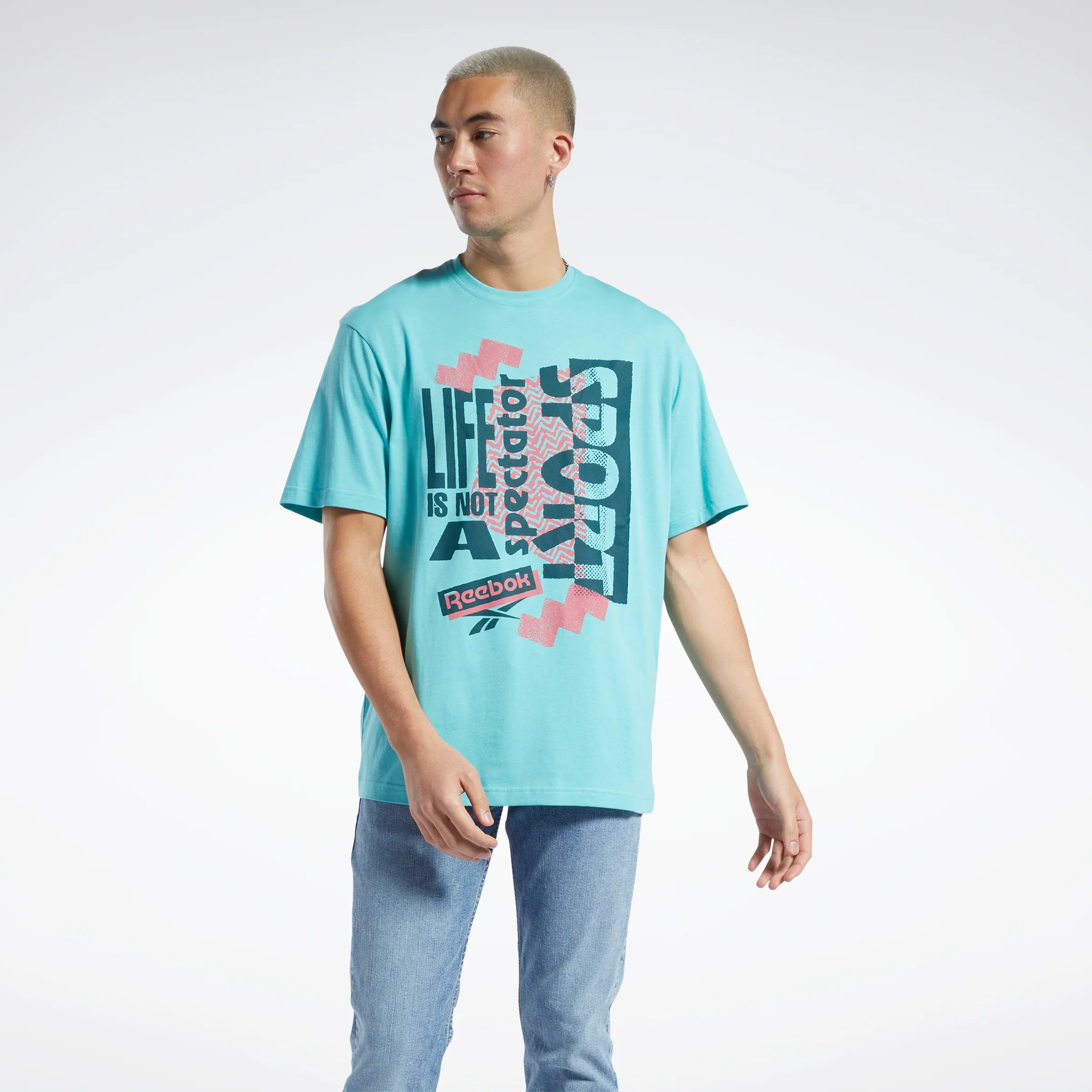 Reebok Apparel Men Graphic Series Spectator Sport Vibe T-Shirt Semi Classic Teal