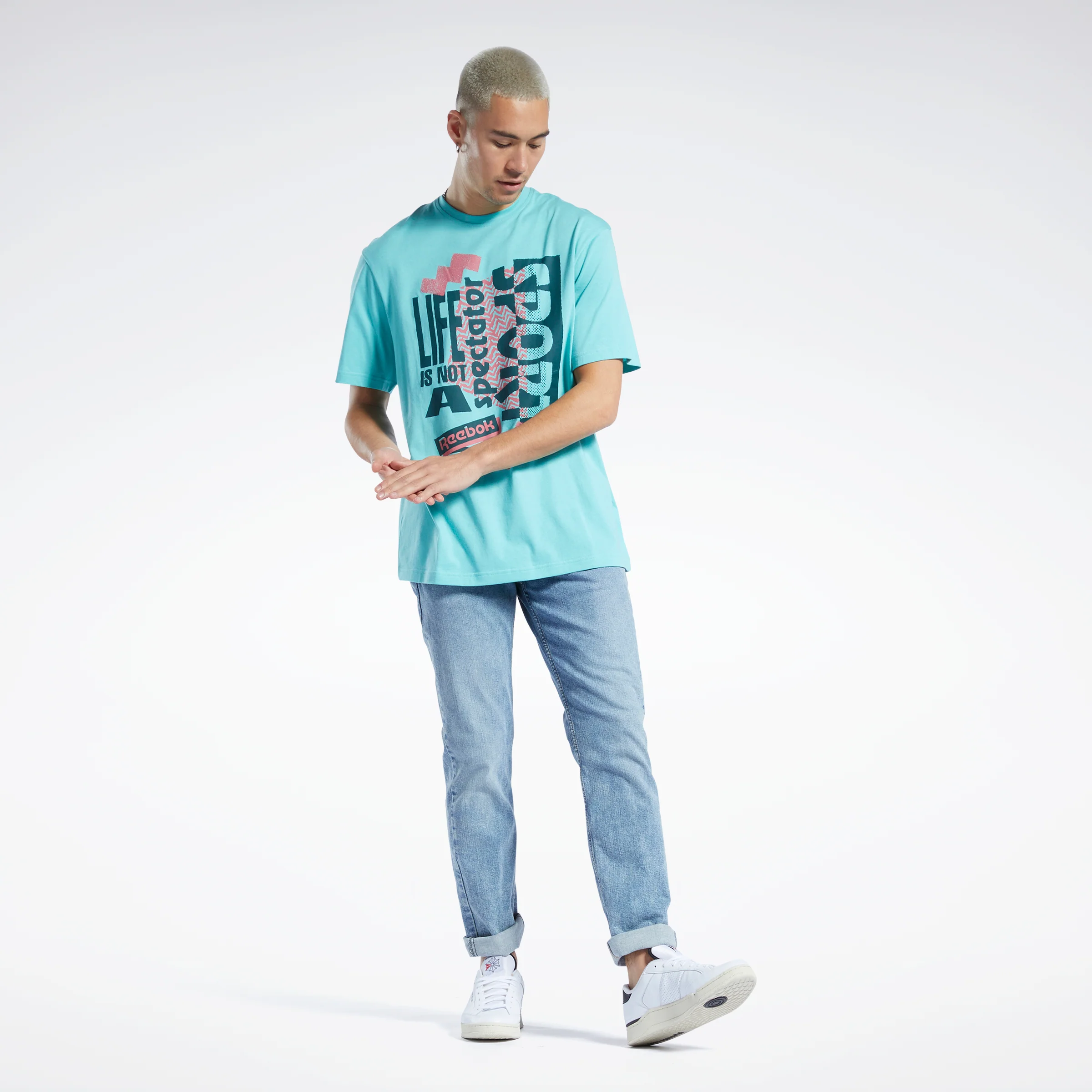 Reebok Apparel Men Graphic Series Spectator Sport Vibe T-Shirt Semi Classic Teal - Image 2