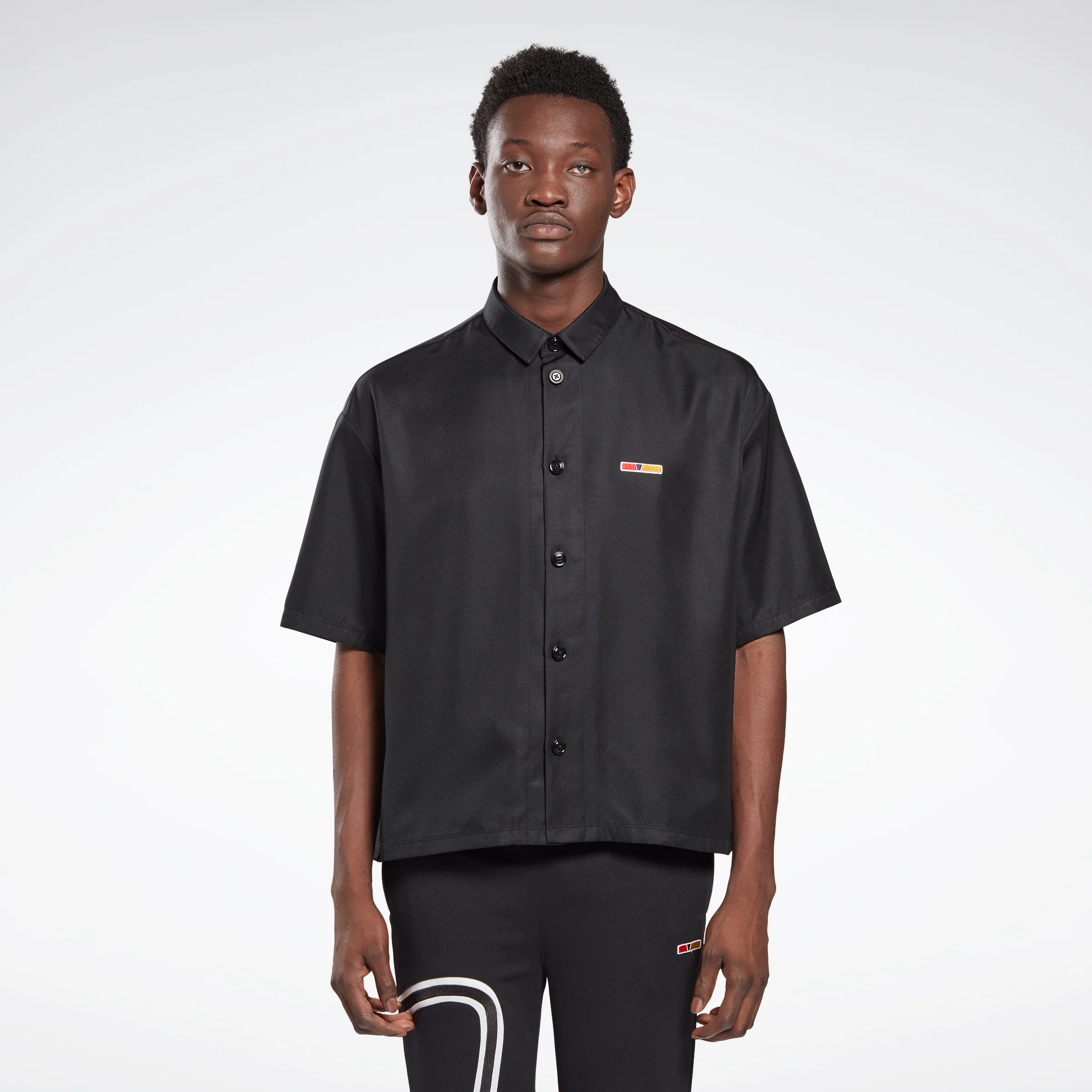 Reebok Apparel Men Reebok By Pyer Moss Short Sleeve Cropped Button-Down Shirt Black