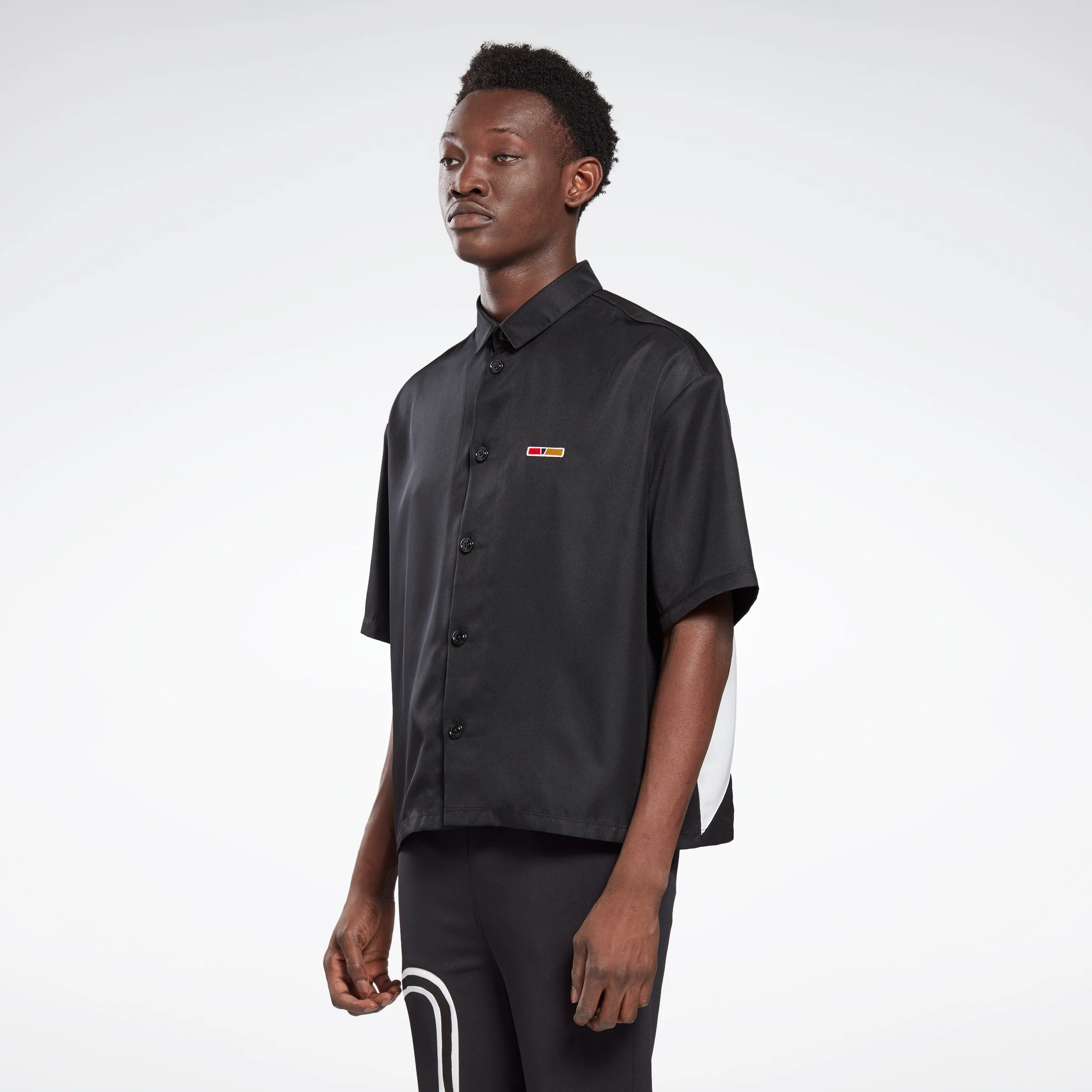 Reebok Apparel Men Reebok By Pyer Moss Short Sleeve Cropped Button-Down Shirt Black - Image 2