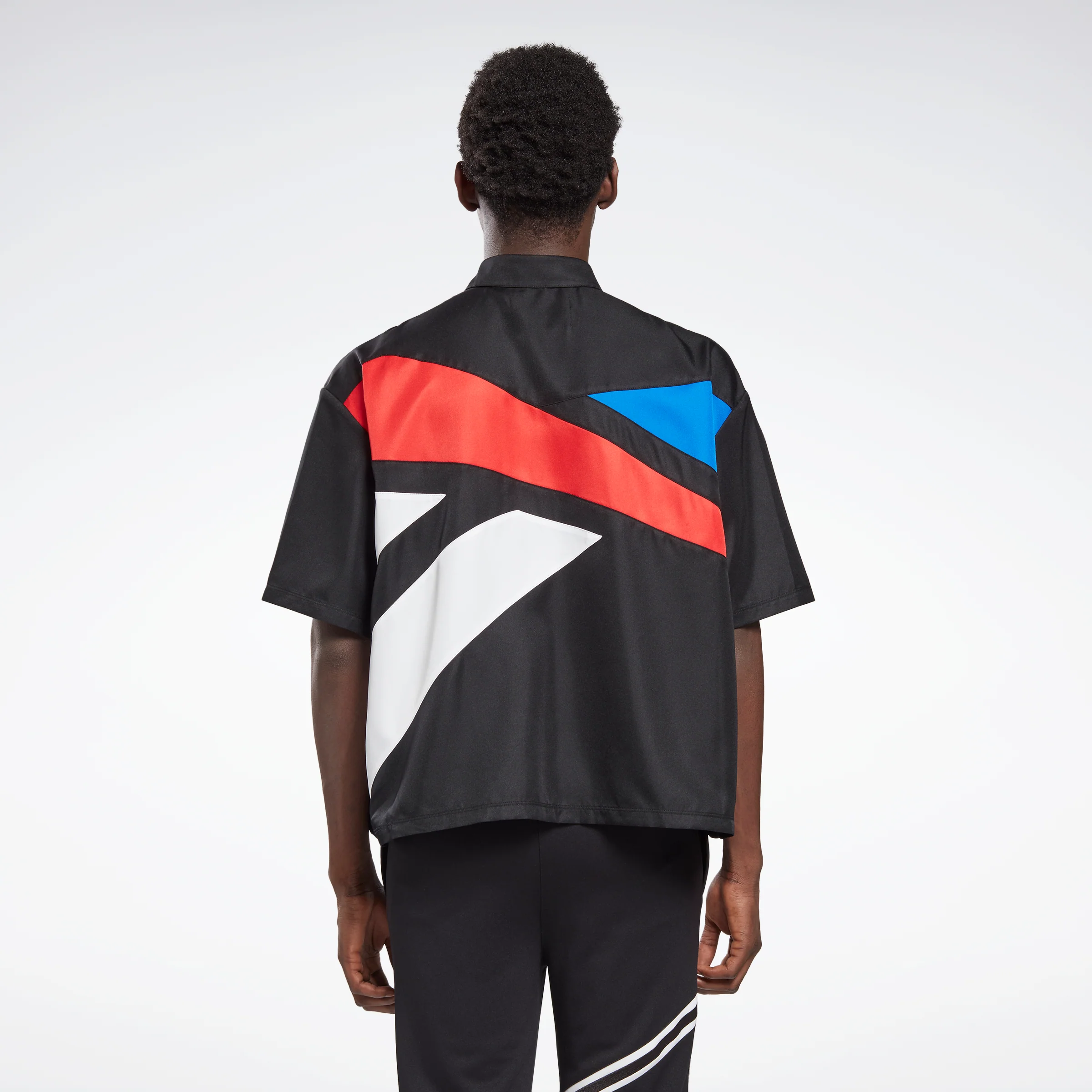 Reebok Apparel Men Reebok By Pyer Moss Short Sleeve Cropped Button-Down Shirt Black - Image 3
