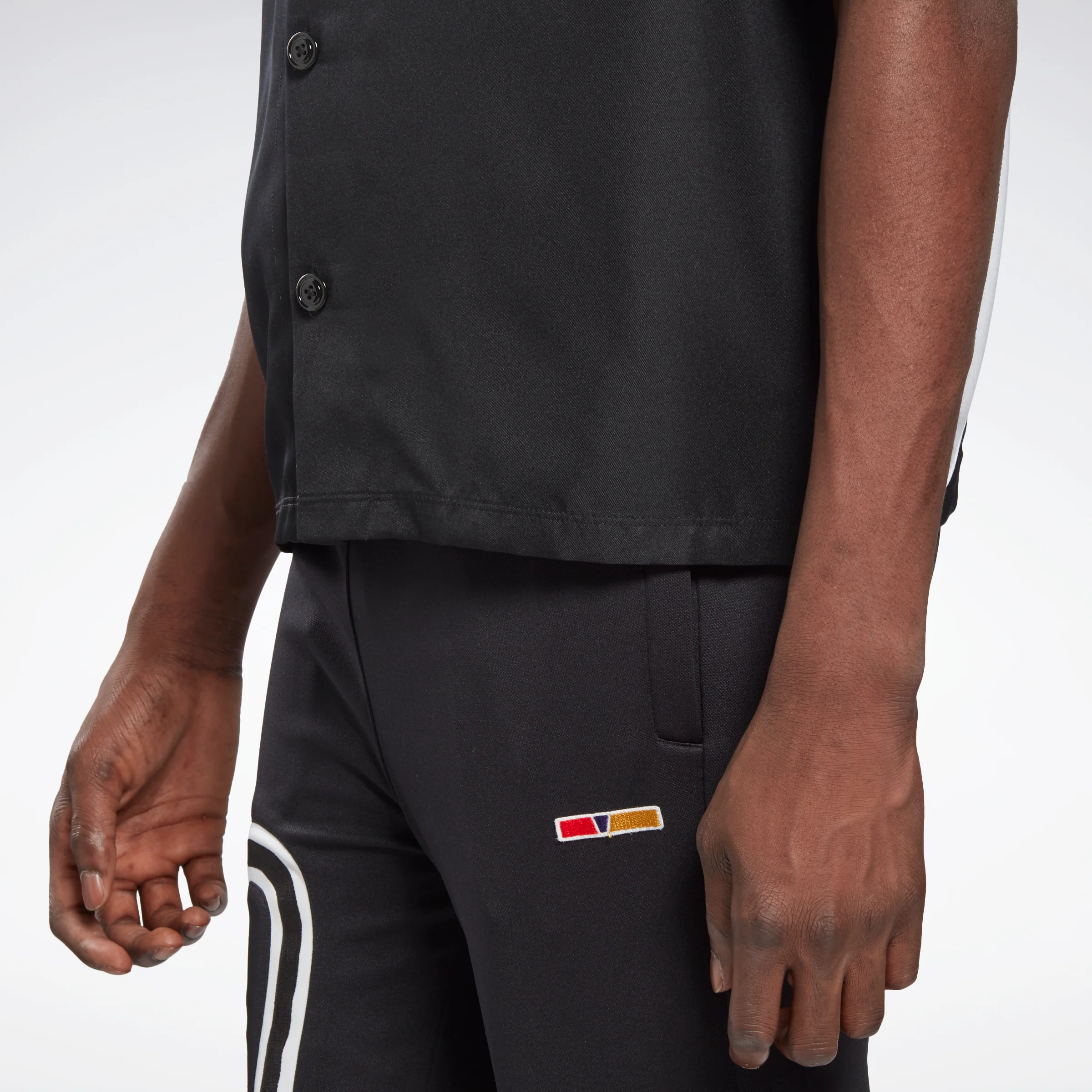 Reebok Apparel Men Reebok By Pyer Moss Short Sleeve Cropped Button-Down Shirt Black - Image 6