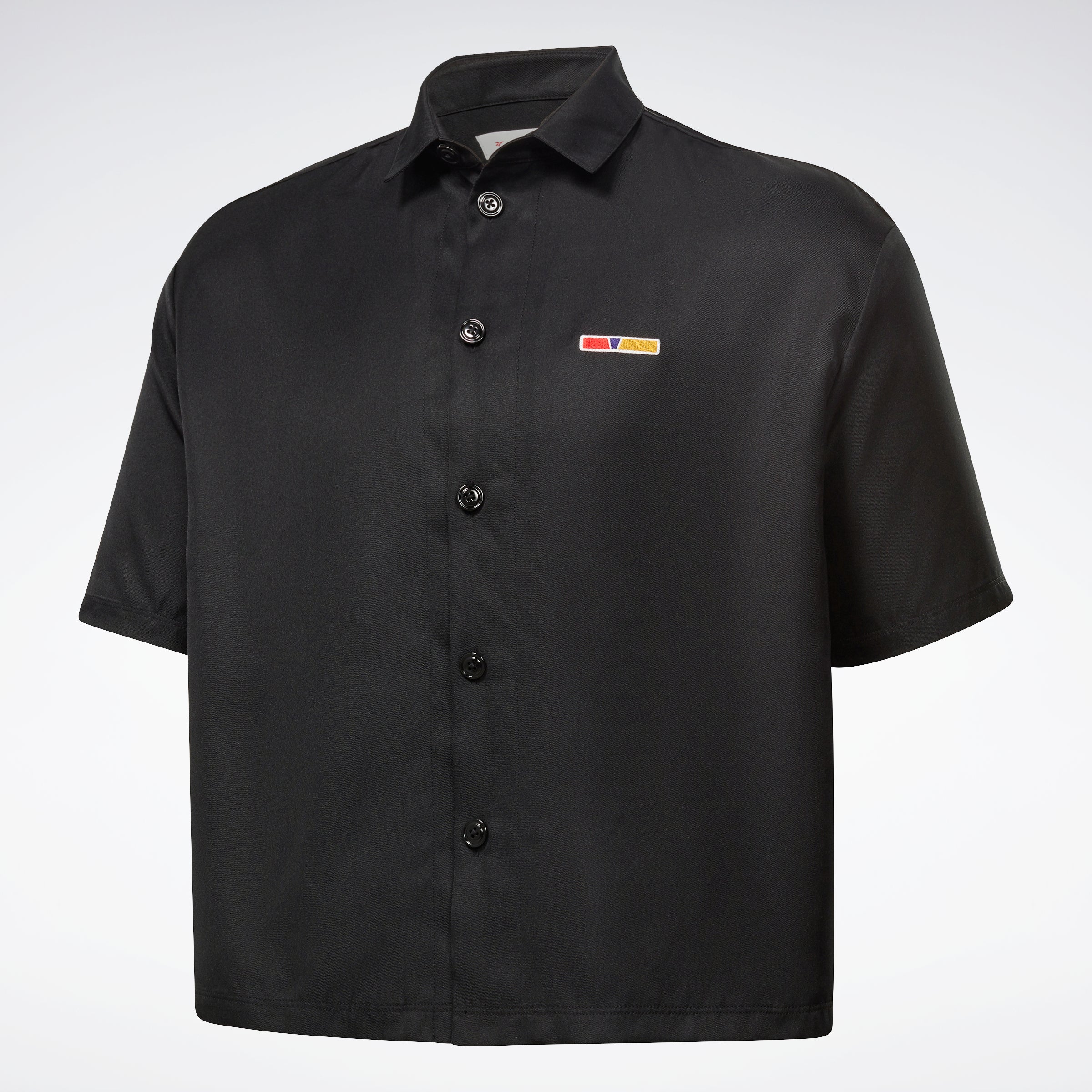 Reebok Apparel Men Reebok By Pyer Moss Short Sleeve Cropped Button-Down Shirt Black - Image 7