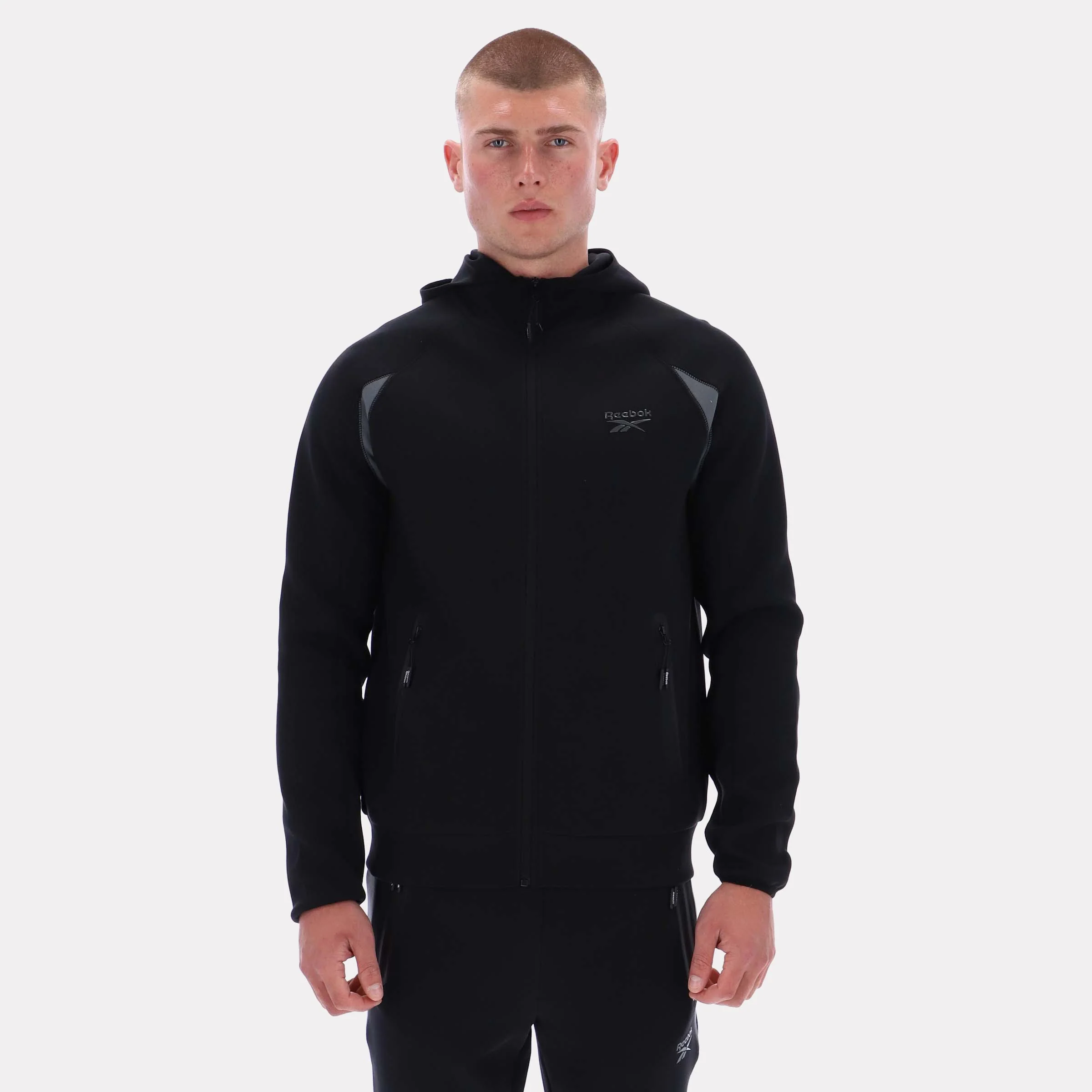Reebok Apparel Men Reebok Contrast Panel Zip Hoodie BLACK