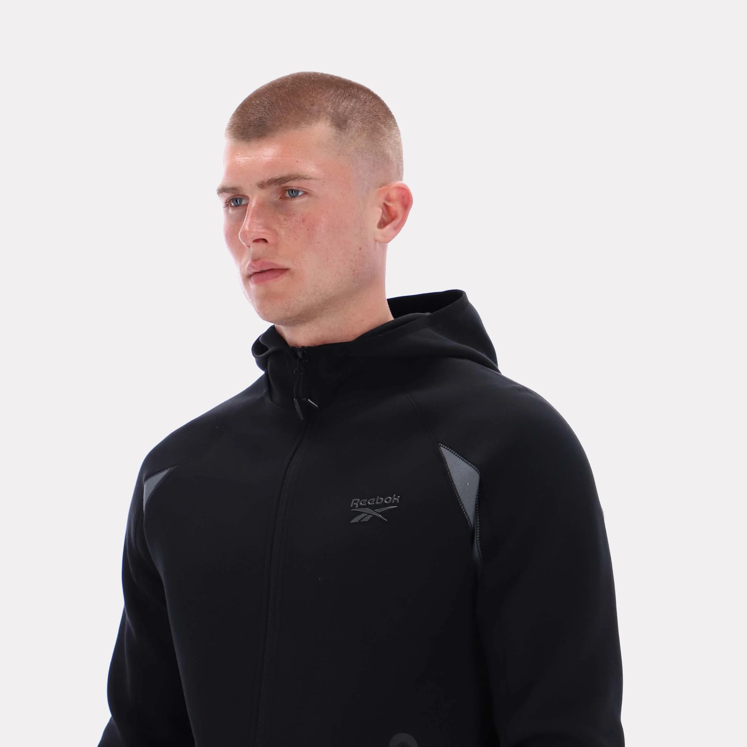 Reebok Apparel Men Reebok Contrast Panel Zip Hoodie BLACK - Image 3