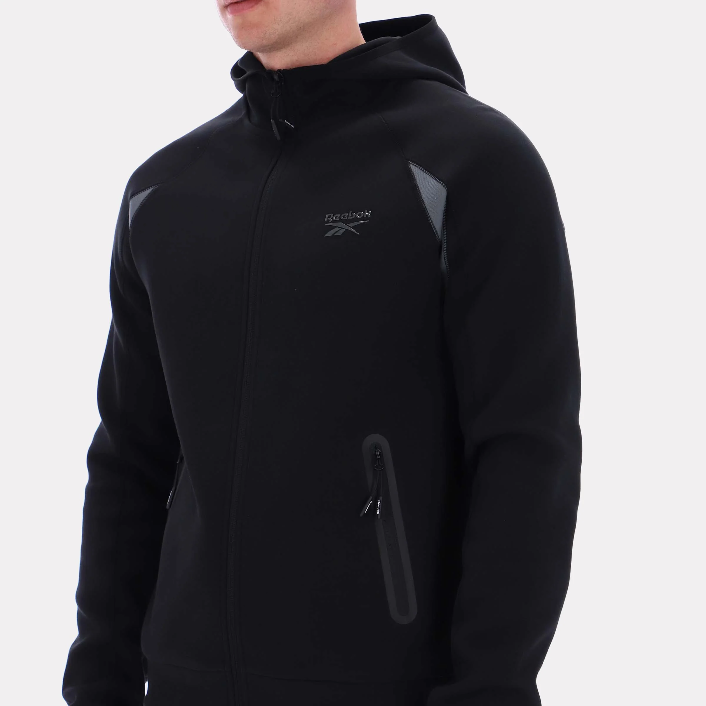 Reebok Apparel Men Reebok Contrast Panel Zip Hoodie BLACK - Image 4