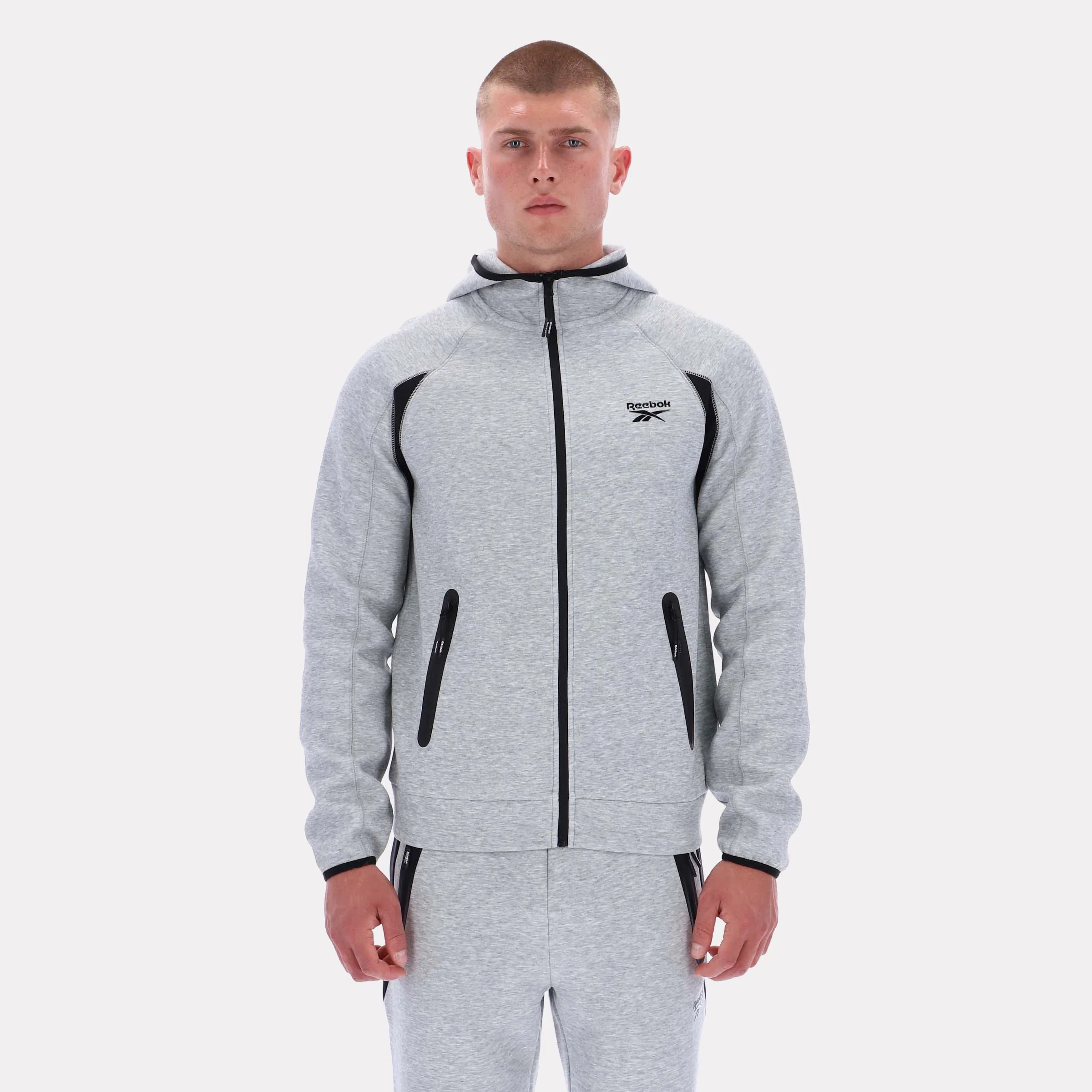 Reebok Apparel Men Reebok Contrast Panel Zip Hoodie GREY MARL