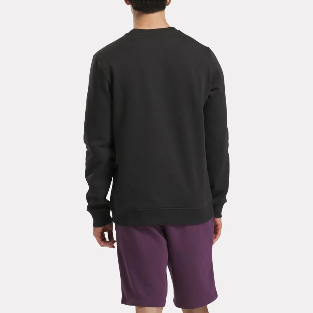 Reebok Apparel Men Reebok Identity Fleece Stacked Logo Crew Sweatshirt BLACK/BOUNDLESS BLUE - Image 3