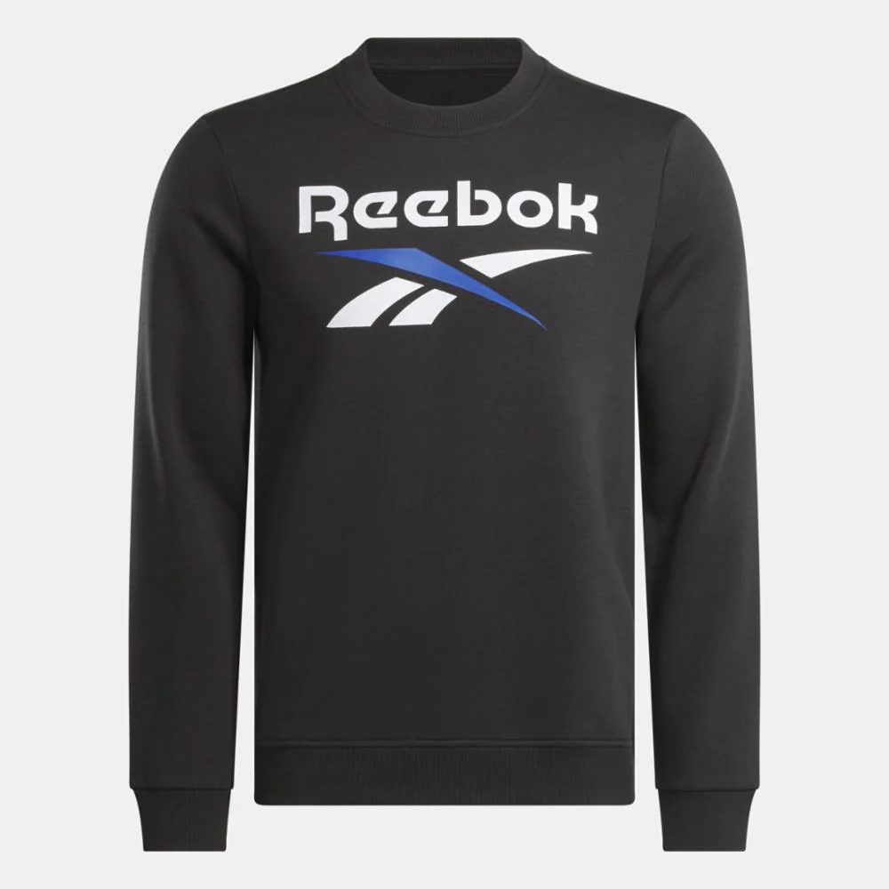 Reebok Apparel Men Reebok Identity Fleece Stacked Logo Crew Sweatshirt BLACK/BOUNDLESS BLUE - Image 4