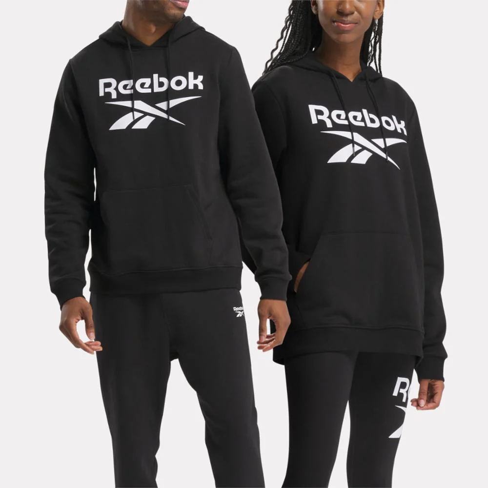 Reebok Apparel Men Reebok Identity Fleece Stacked Logo Pullover Hoodie BLACK - Image 2