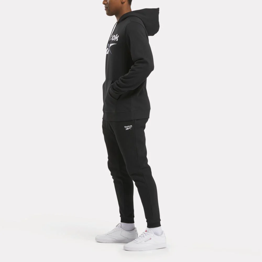 Reebok Apparel Men Reebok Identity Fleece Stacked Logo Pullover Hoodie BLACK/BOUNDLESS BLUE - Image 2
