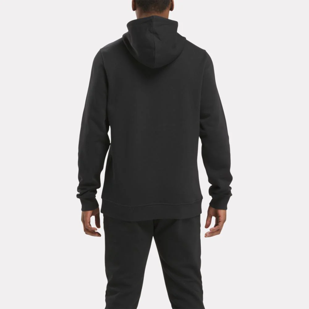 Reebok Apparel Men Reebok Identity Fleece Stacked Logo Pullover Hoodie BLACK/BOUNDLESS BLUE - Image 3