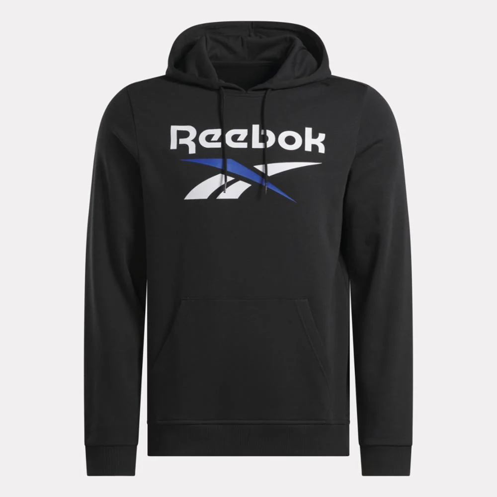 Reebok Apparel Men Reebok Identity Fleece Stacked Logo Pullover Hoodie BLACK/BOUNDLESS BLUE - Image 4