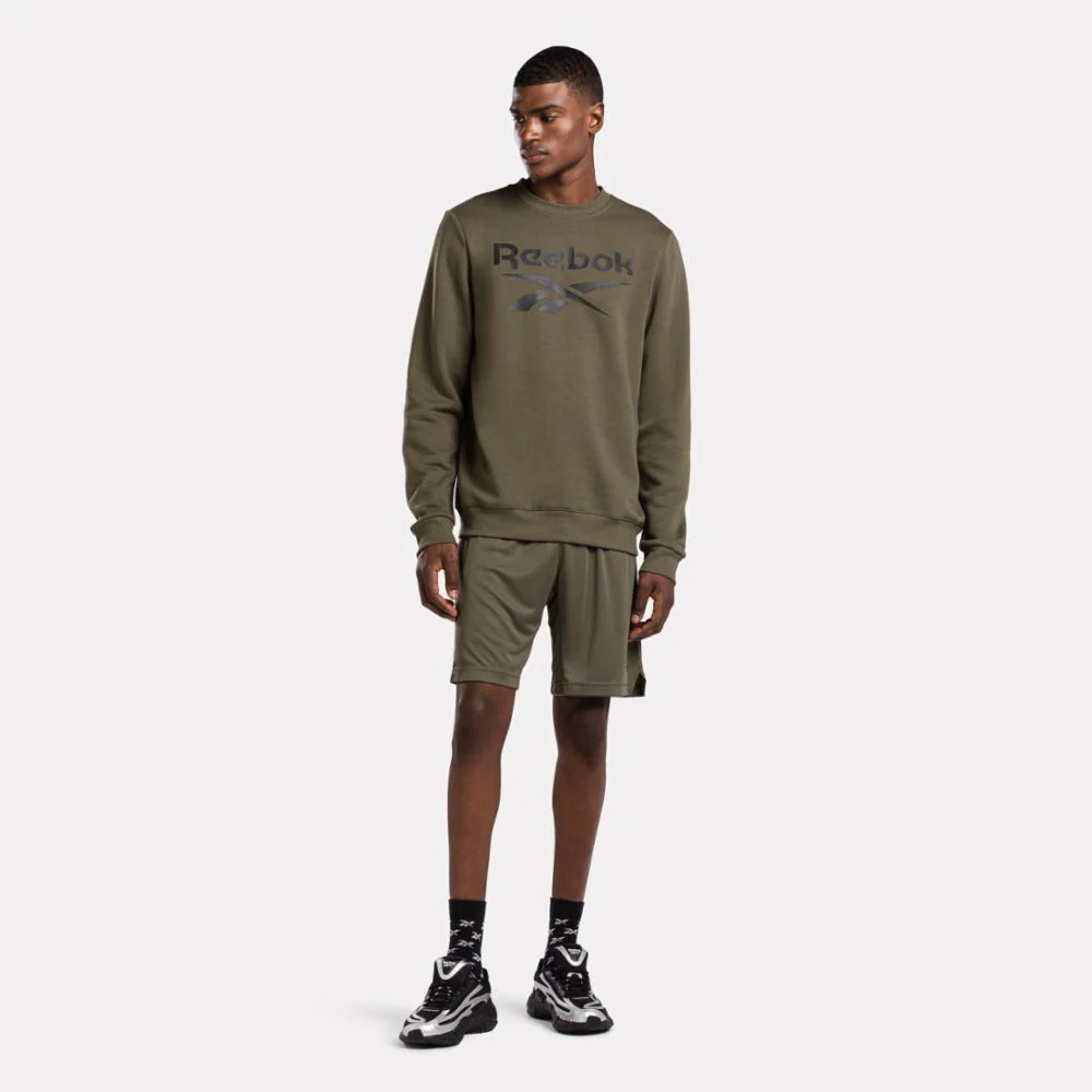 Reebok Apparel Men Reebok Identity Fleece Stacked Logo Sweatshirt ARMY GREEN - Image 2