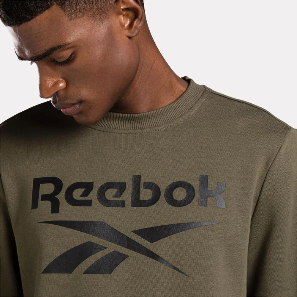 Reebok Apparel Men Reebok Identity Fleece Stacked Logo Sweatshirt ARMY GREEN - Image 4