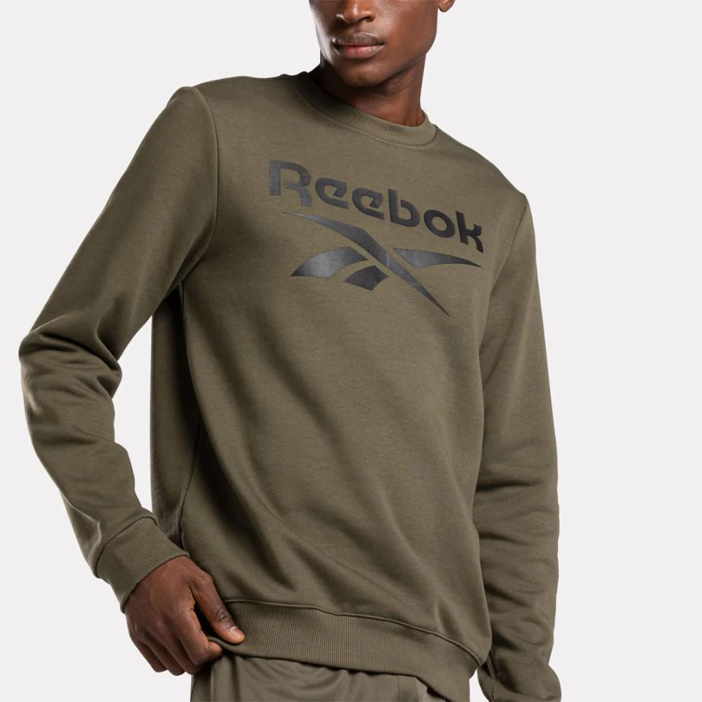 Reebok Apparel Men Reebok Identity Fleece Stacked Logo Sweatshirt ARMY GREEN - Image 5