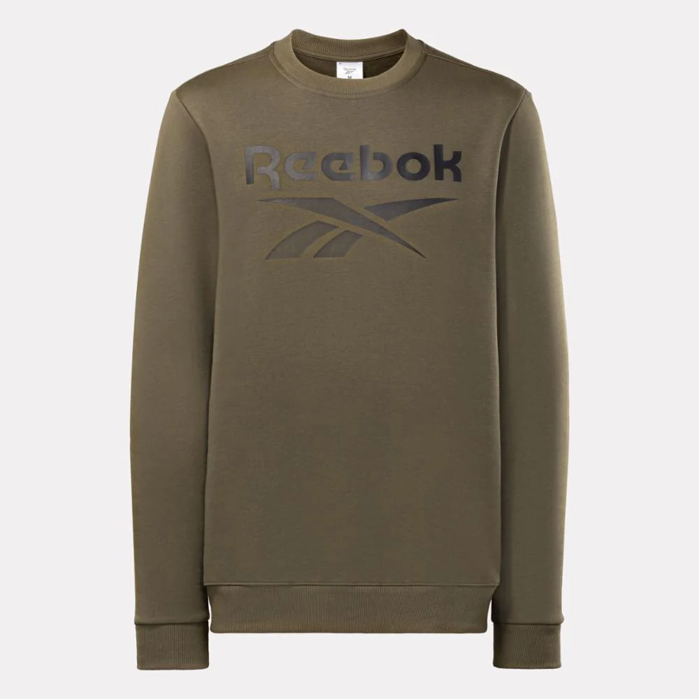 Reebok Apparel Men Reebok Identity Fleece Stacked Logo Sweatshirt ARMY GREEN - Image 6
