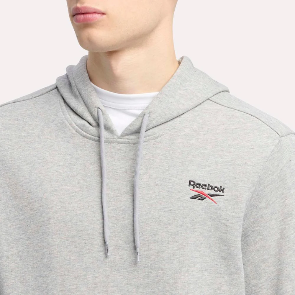 Reebok Apparel Men Reebok Identity Small Logo Hoodie MEDIUM GREY HEATHER/VECTOR RED - Image 4