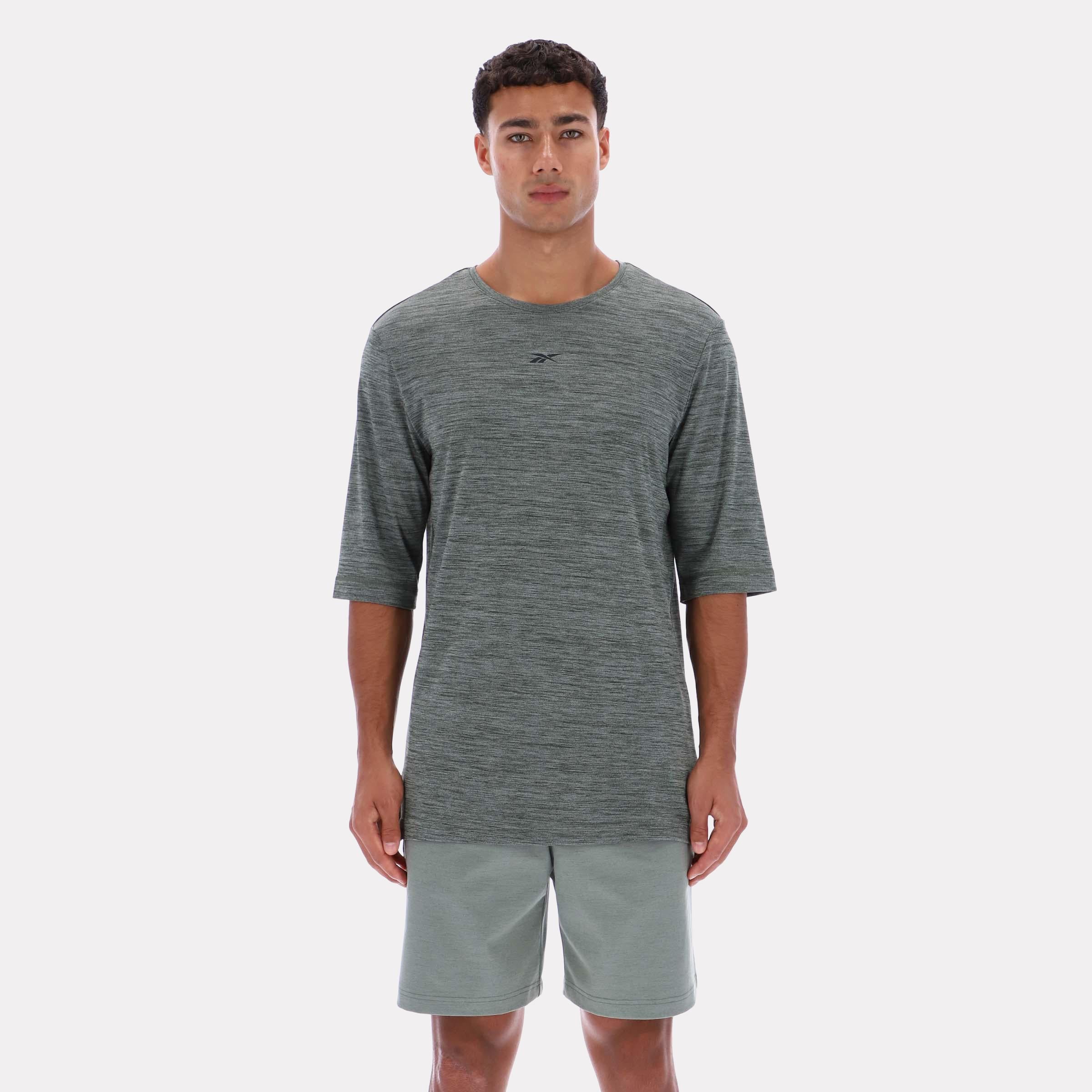 Reebok Apparel Men Relaxed Long Sleeve Yoga T-Shirt GREEN MARL