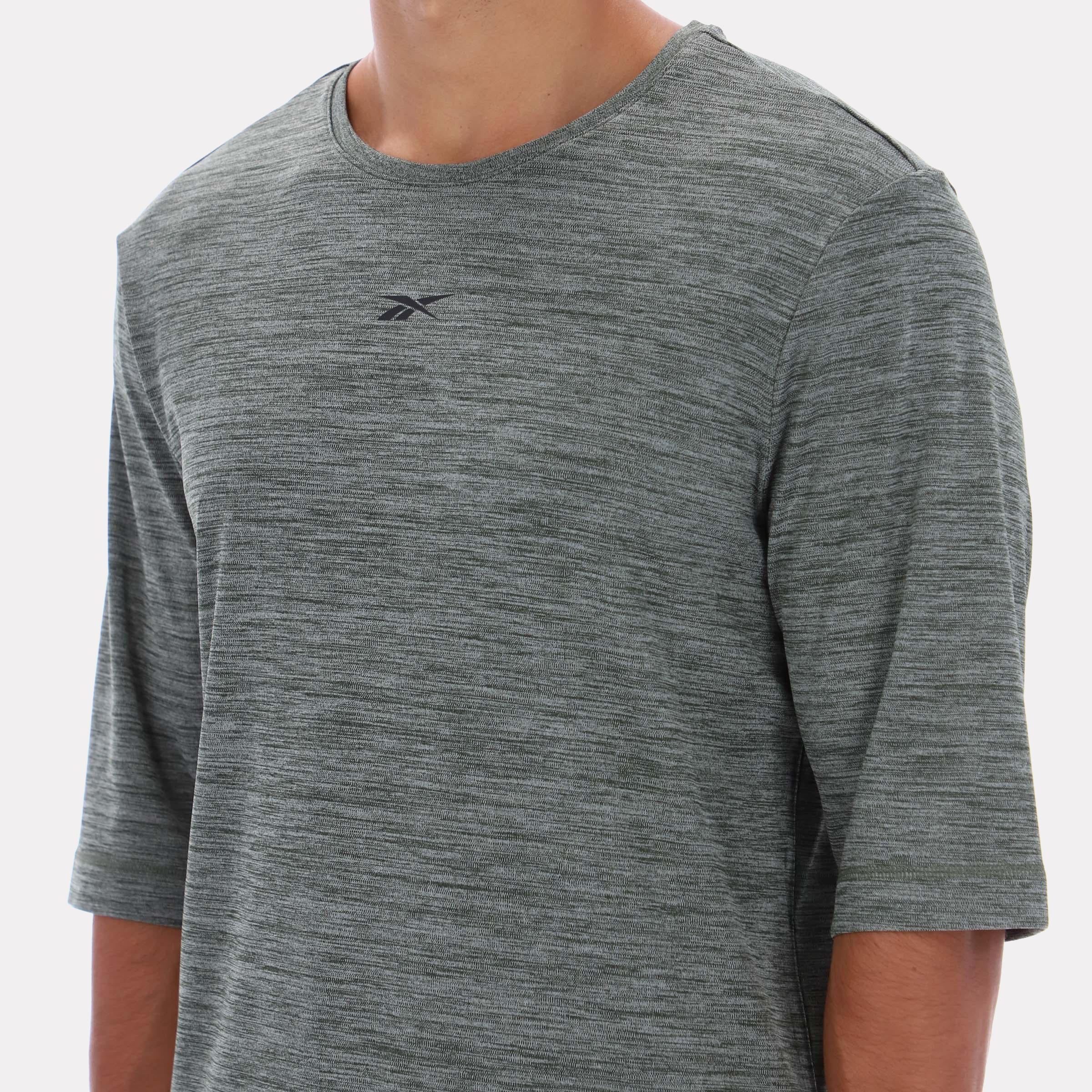 Reebok Apparel Men Relaxed Long Sleeve Yoga T-Shirt GREEN MARL - Image 4