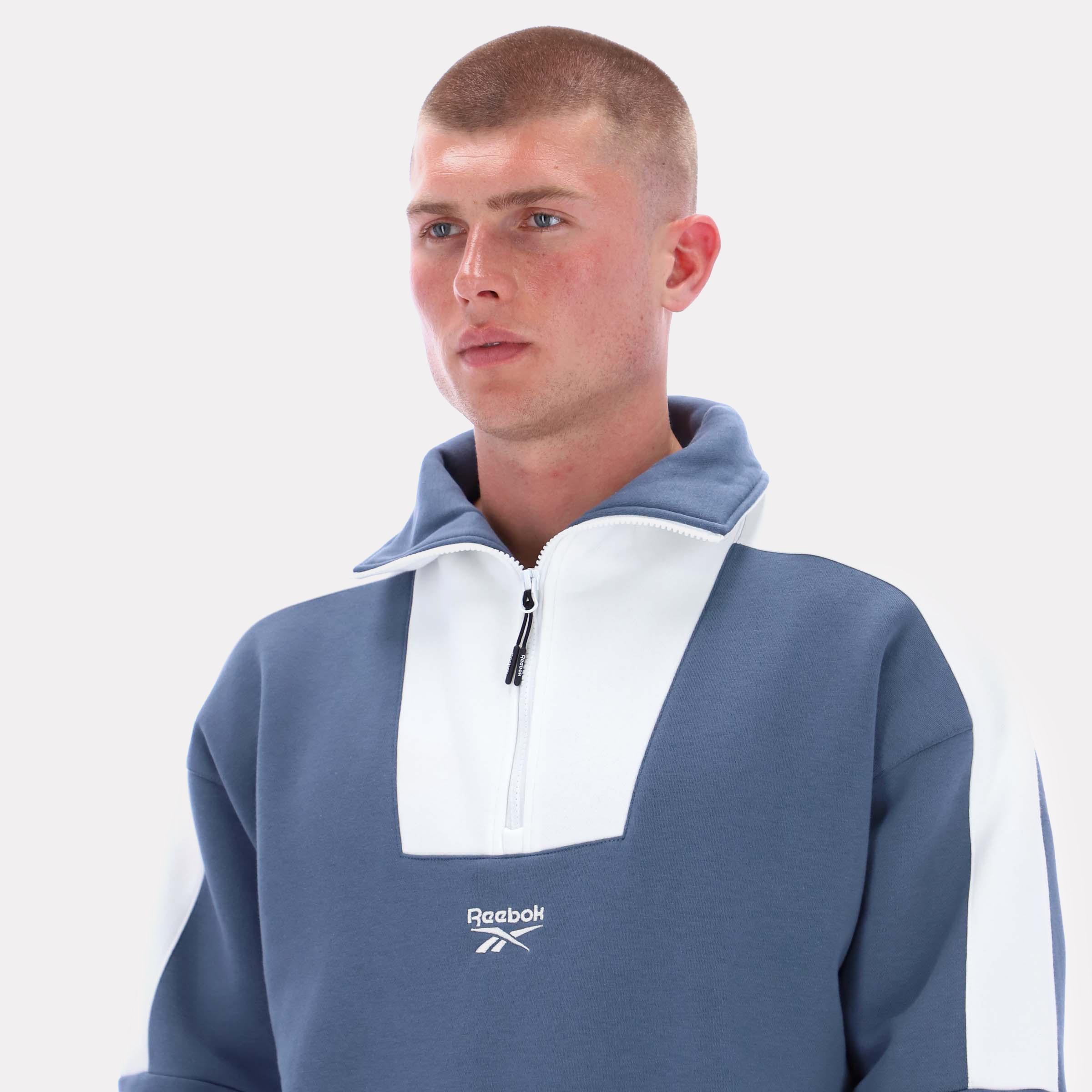 Reebok Apparel Men Retro Quarter-Zip Sweatshirt SHADOW/CHALK - Image 3