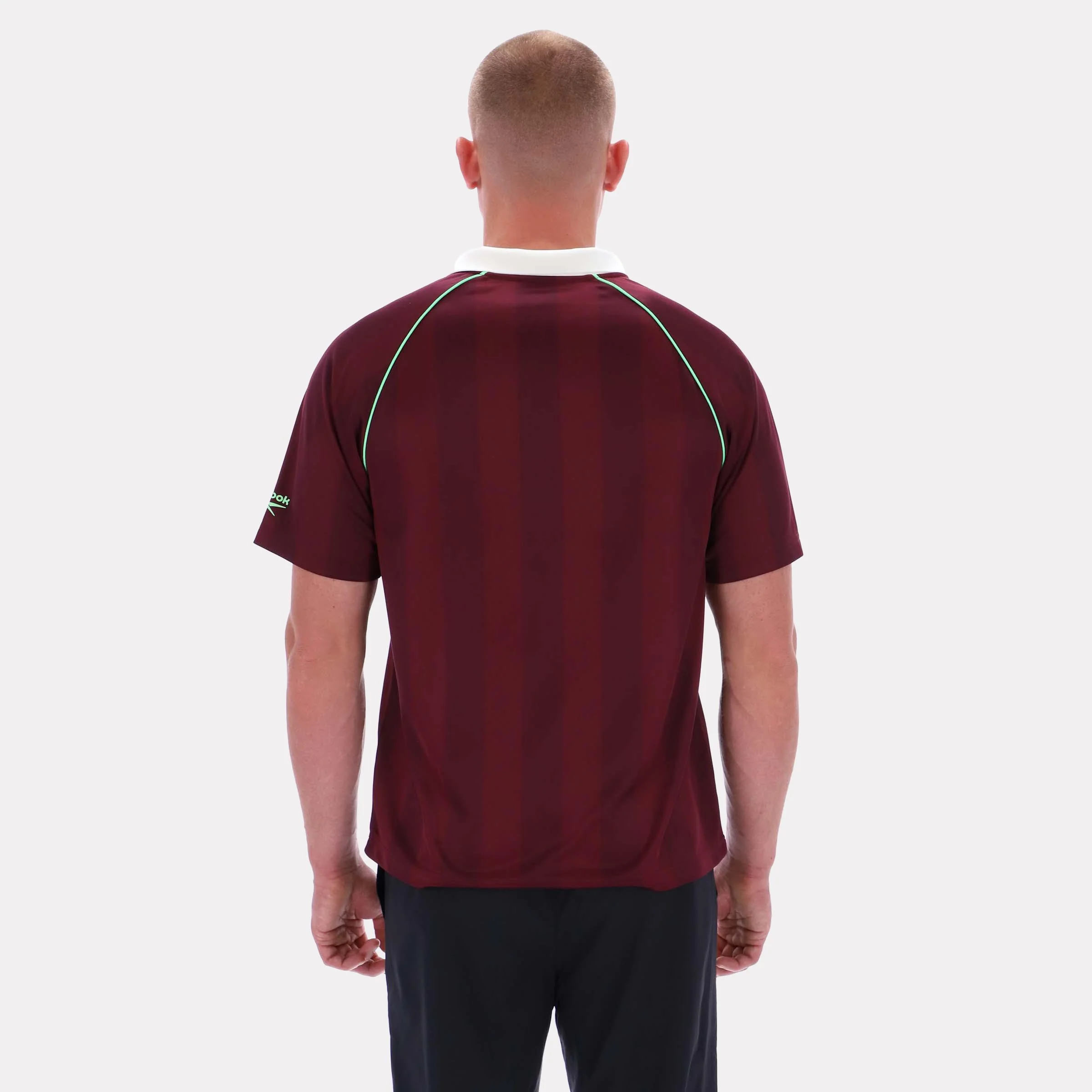 Reebok Apparel Men Retro Striped Polo Shirt BLACK CHERRY - Image 2