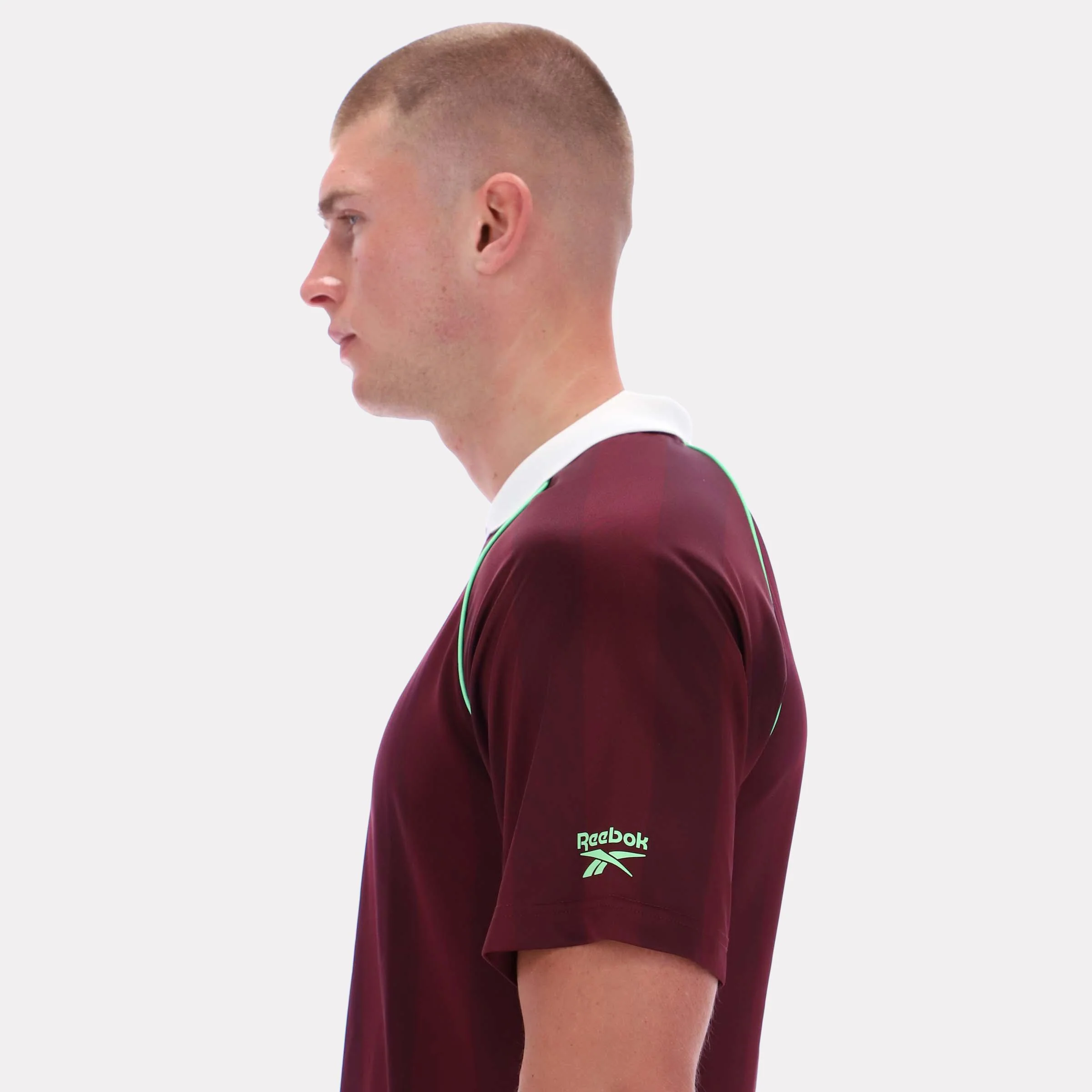 Reebok Apparel Men Retro Striped Polo Shirt BLACK CHERRY - Image 3