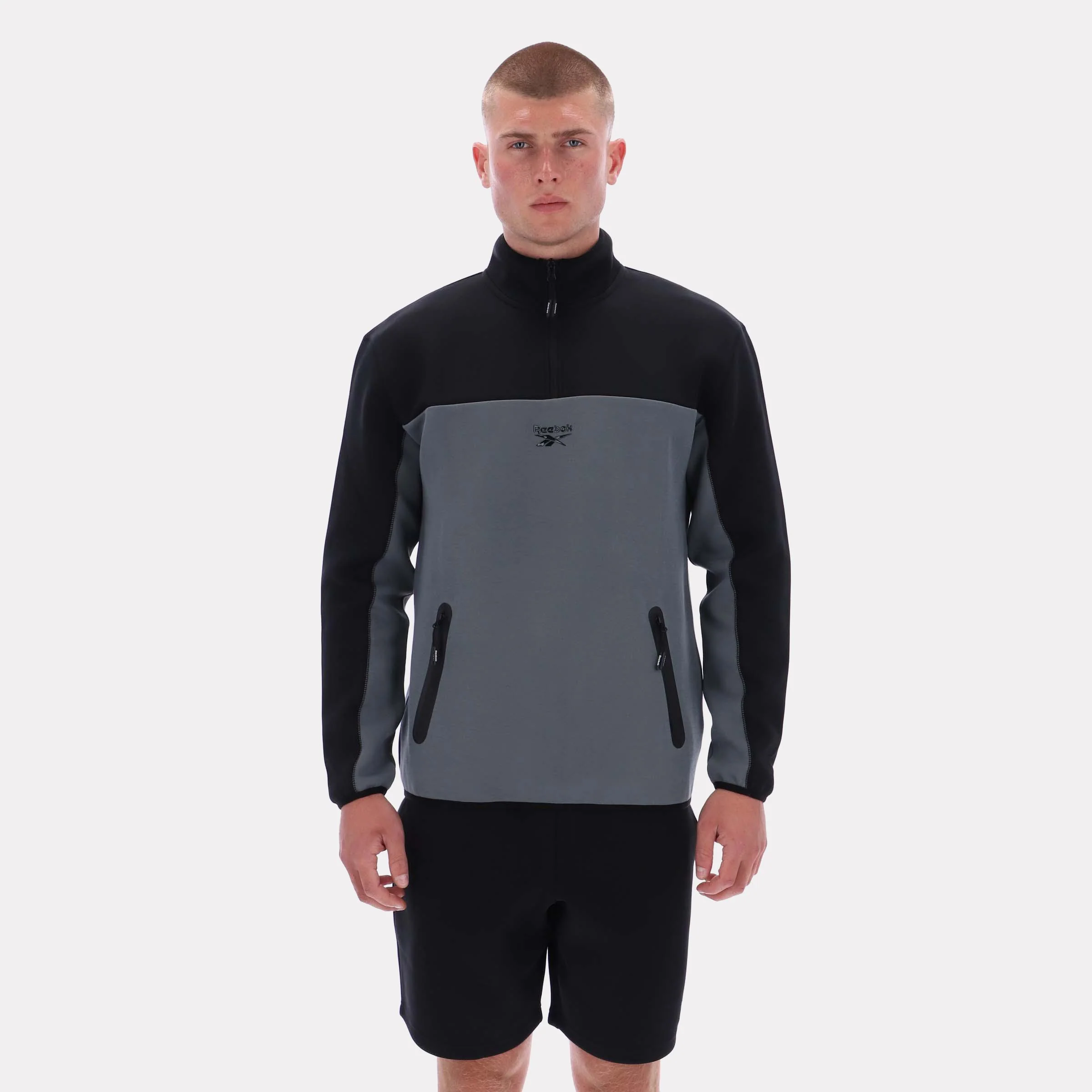 Reebok Apparel Men Studio Half-Zip Fleece GREY 5/BLACK