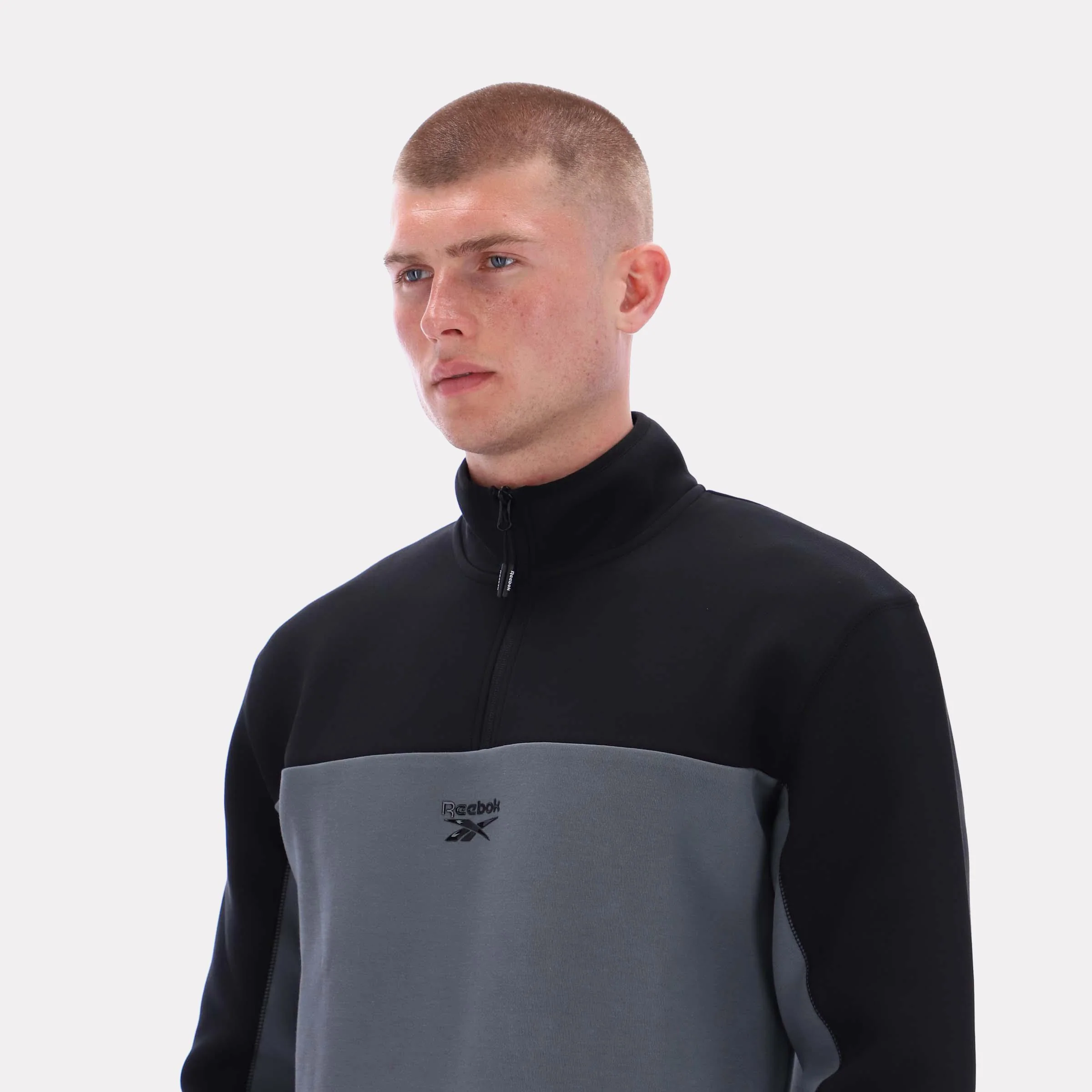 Reebok Apparel Men Studio Half-Zip Fleece GREY 5/BLACK - Image 3