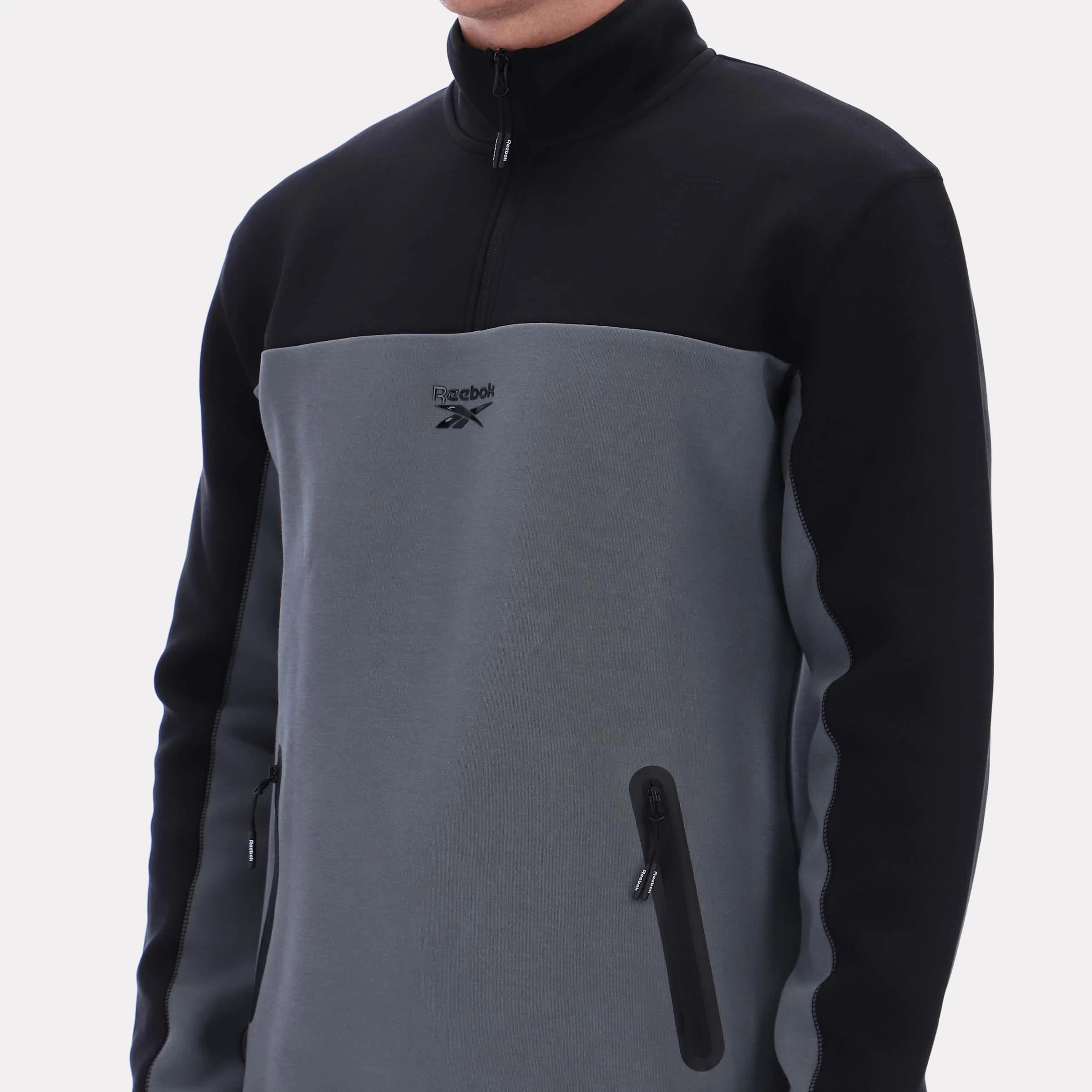 Reebok Apparel Men Studio Half-Zip Fleece GREY 5/BLACK - Image 4