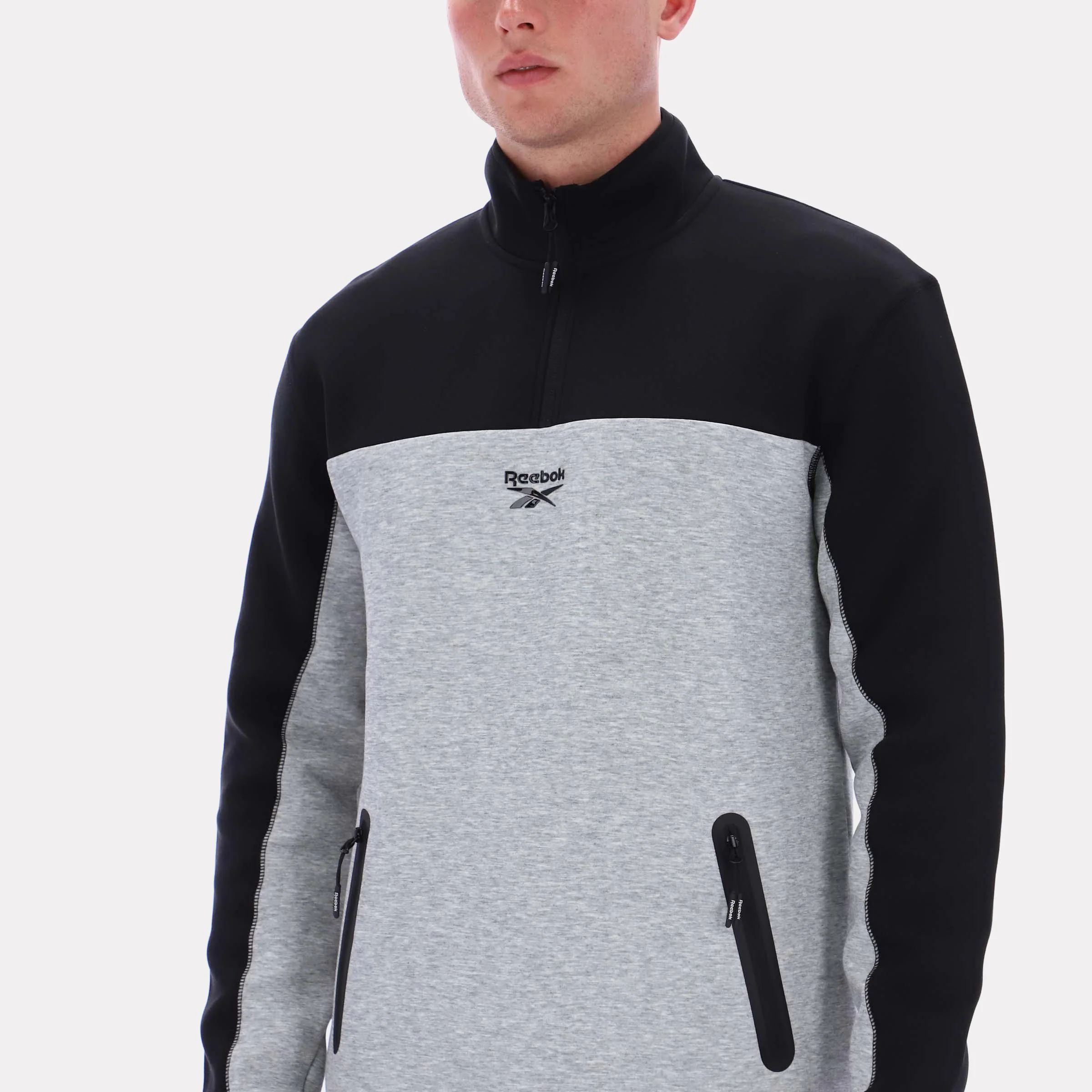 Reebok Apparel Men Studio Half-Zip Fleece GREY MARL/BLACK - Image 3