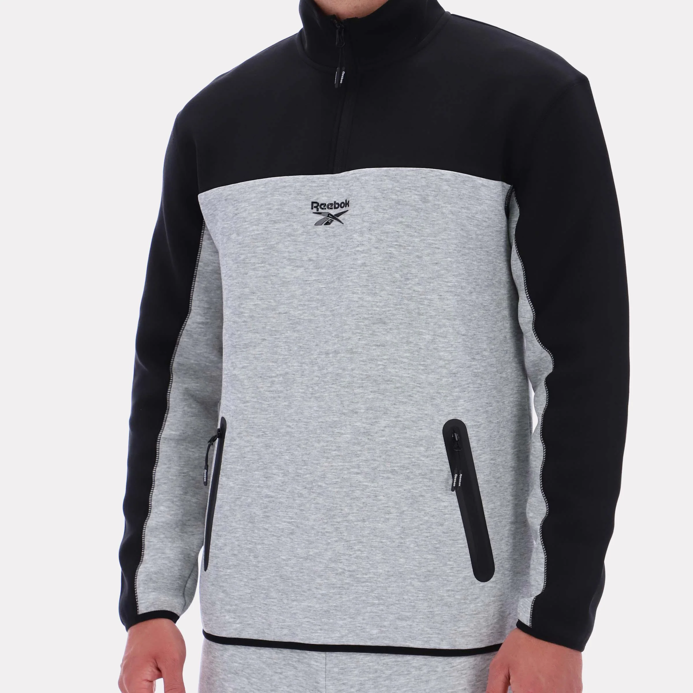 Reebok Apparel Men Studio Half-Zip Fleece GREY MARL/BLACK - Image 4