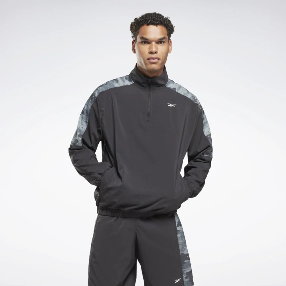 Reebok Apparel Men Training Camo 1/4 Zip Long-Sleeve Top NGHBLK