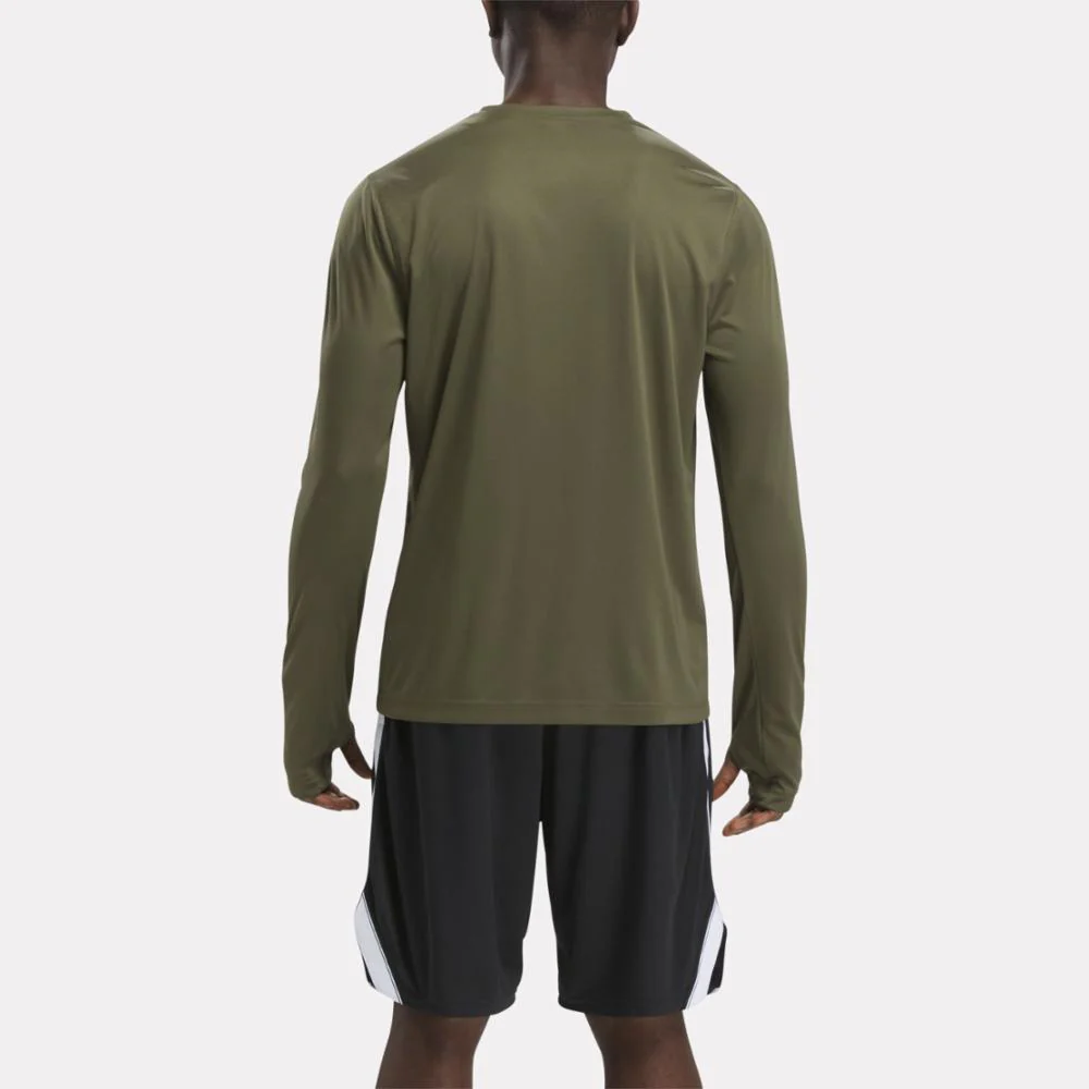 Reebok Apparel Men Training Long Sleeve Tech T-Shirt ARMY GREEN - Image 3