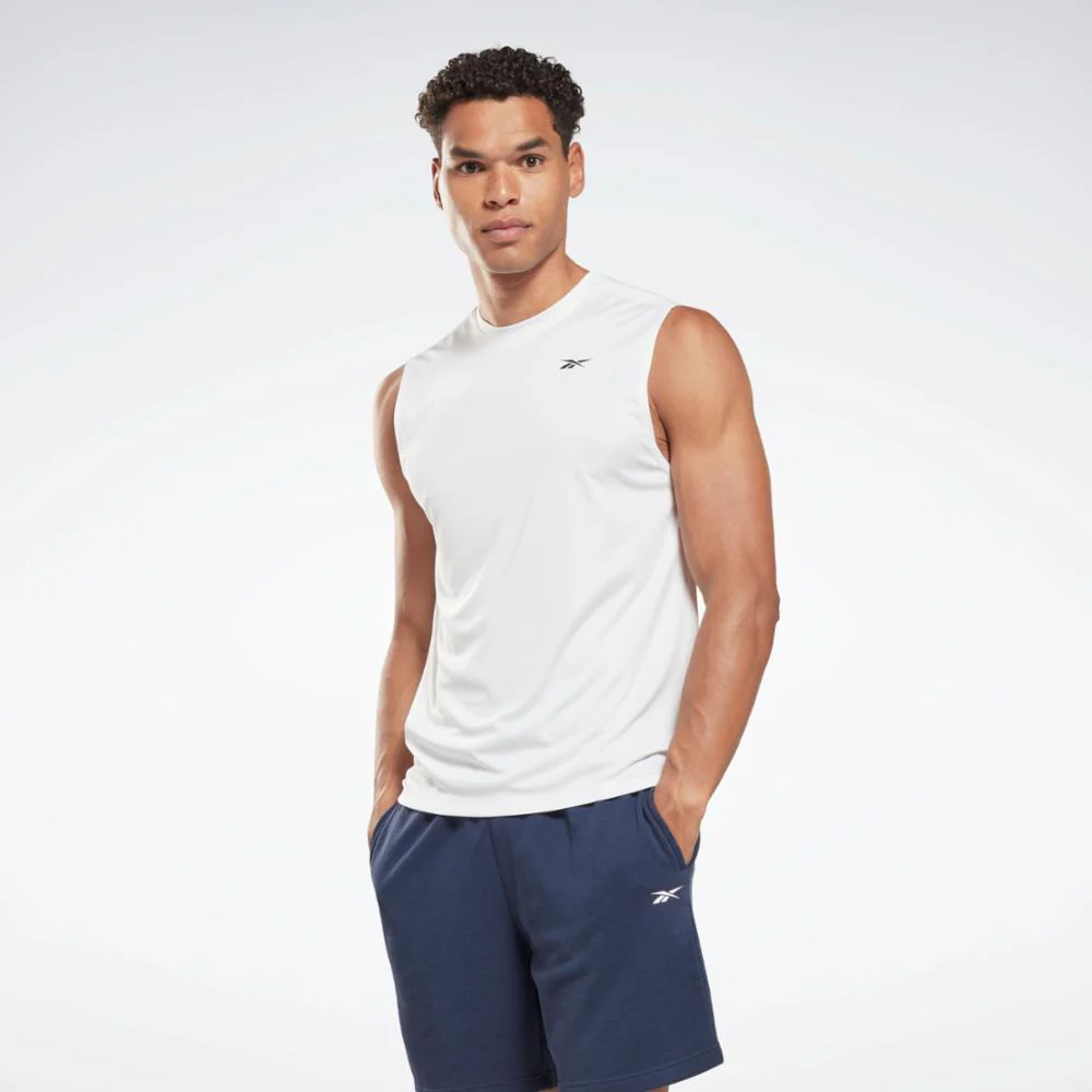 Reebok Apparel Men Training Sleeveless Tech T-Shirt WHITE - Image 2
