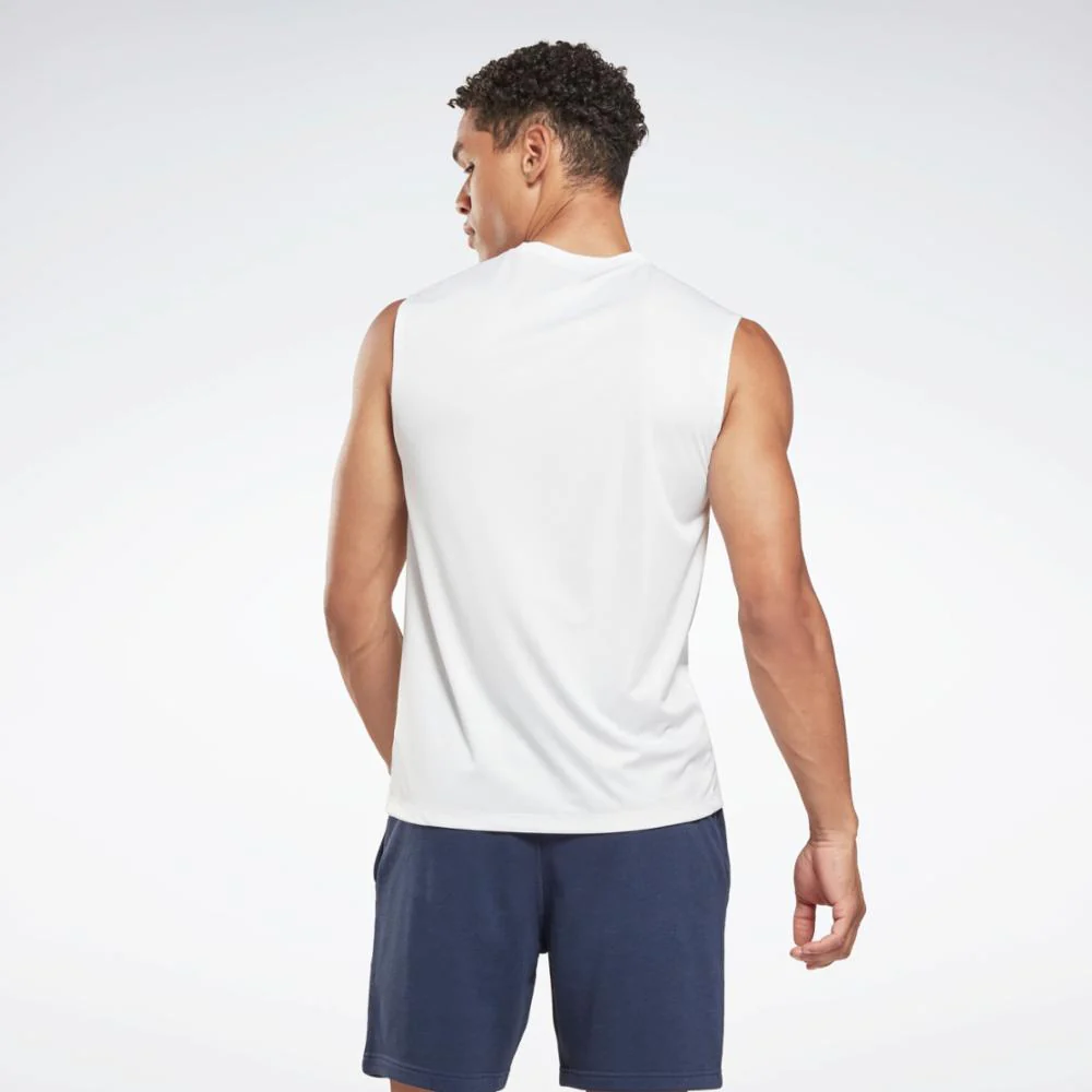 Reebok Apparel Men Training Sleeveless Tech T-Shirt WHITE - Image 3
