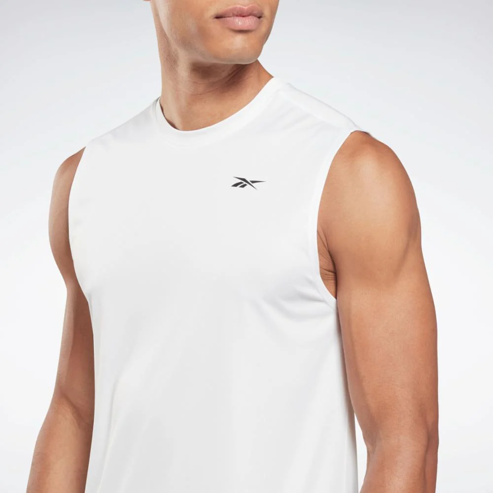 Reebok Apparel Men Training Sleeveless Tech T-Shirt WHITE - Image 4