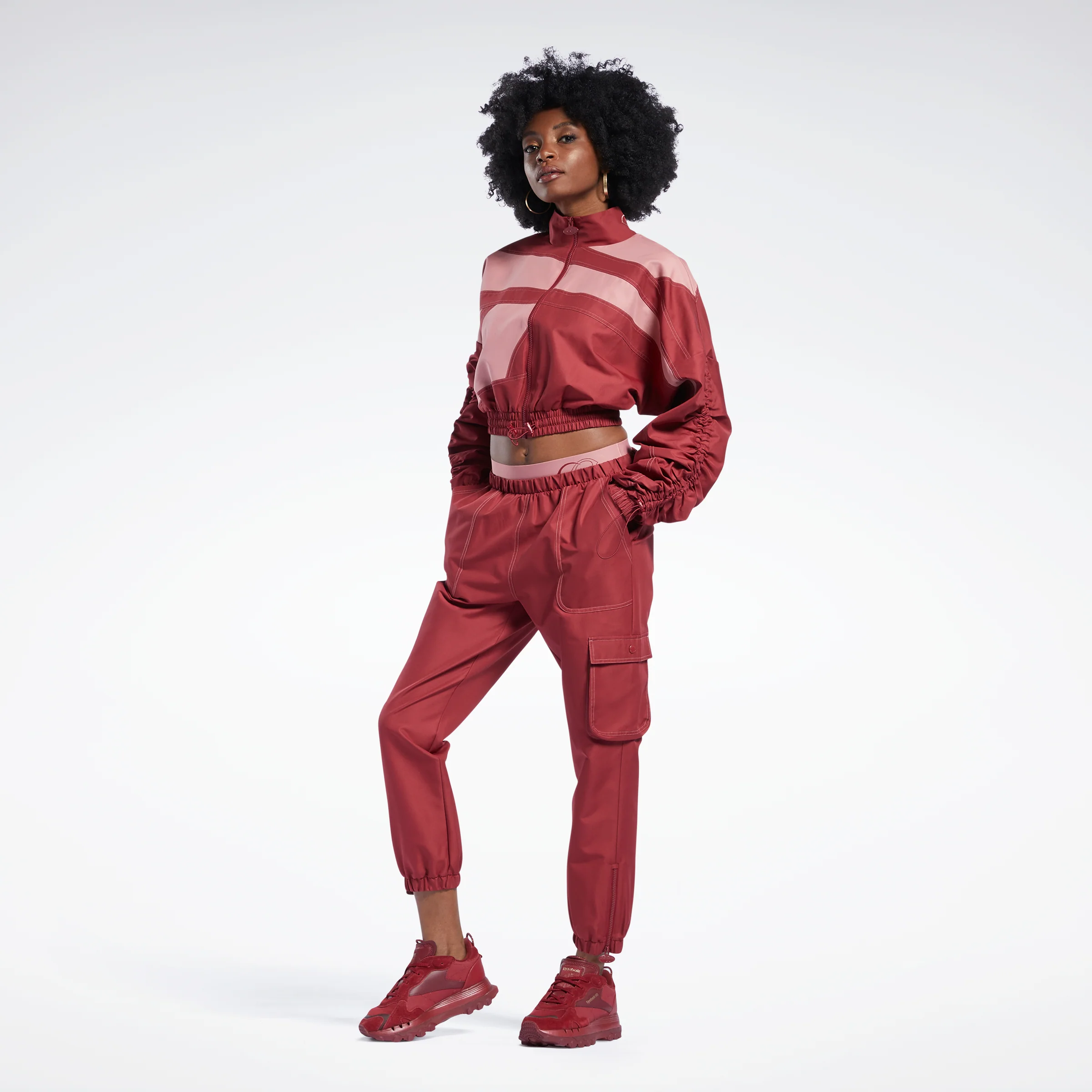 Reebok Apparel Women Cardi B Woven Satin Track Top Trired - Image 2